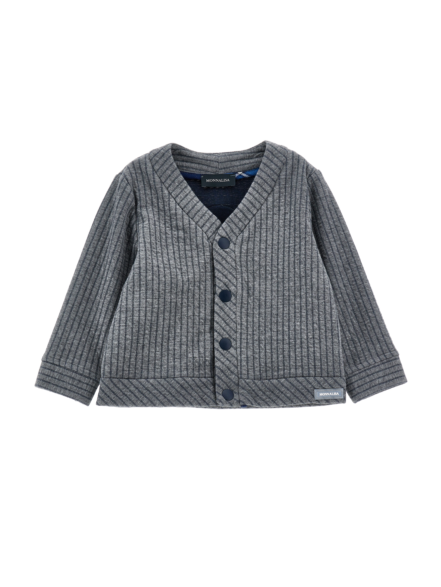 Monnalisa Pinstripe Knit Cardigan In Grey + Blue