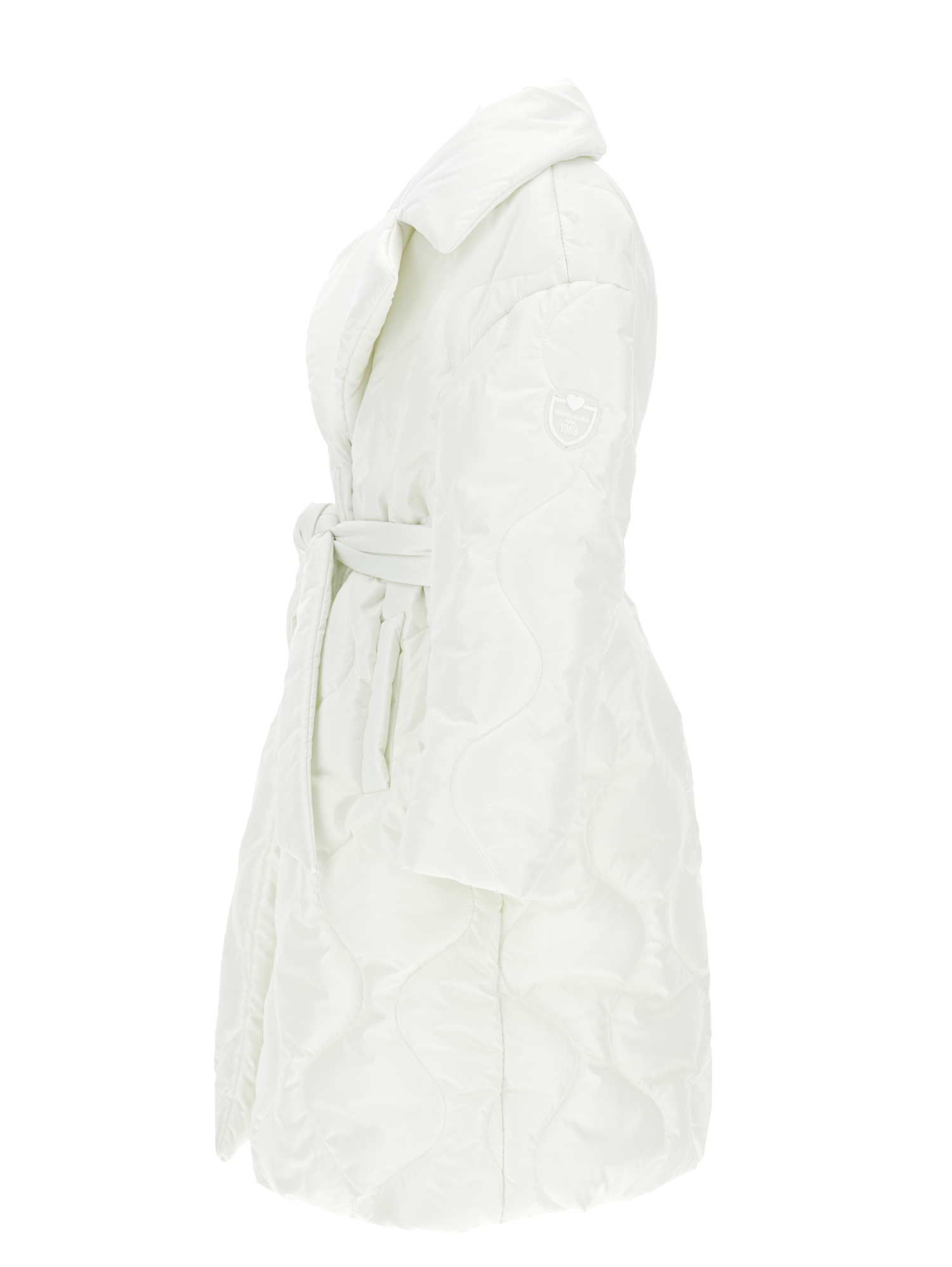 Shop Monnalisa Quilted Technical Fabric Coat In Cream