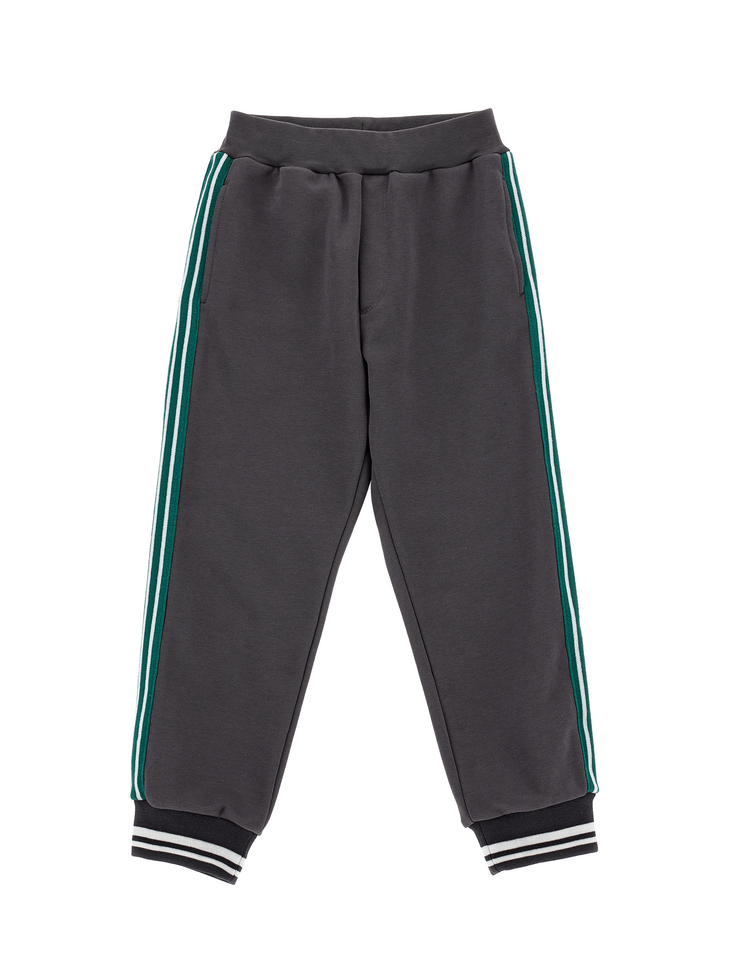 Monnalisa Fleece Joggers With Coloured Bands In Coal Grey