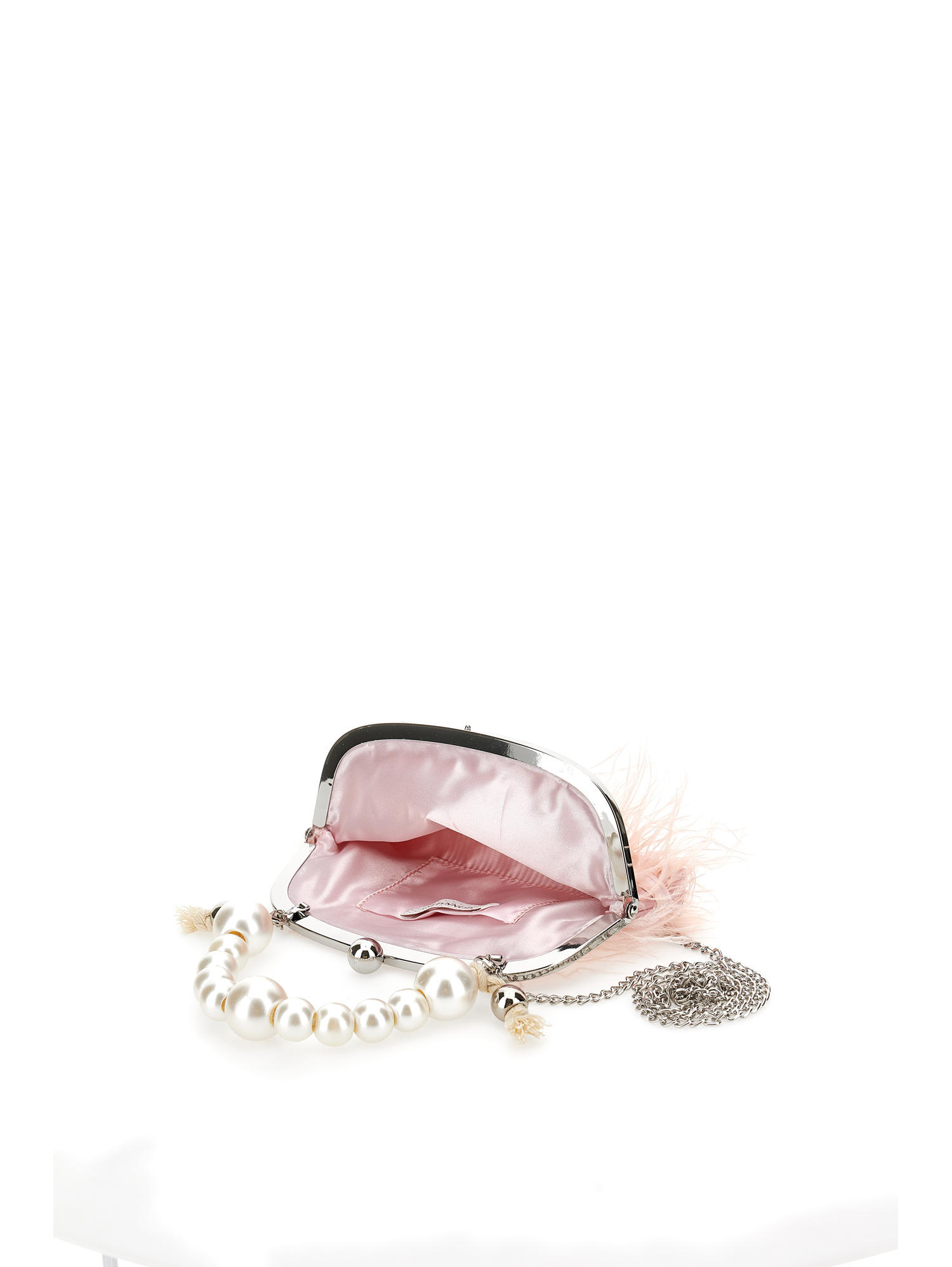 Shop Monnalisa Feather Bag With Faux Pearl Handle In Light Pink