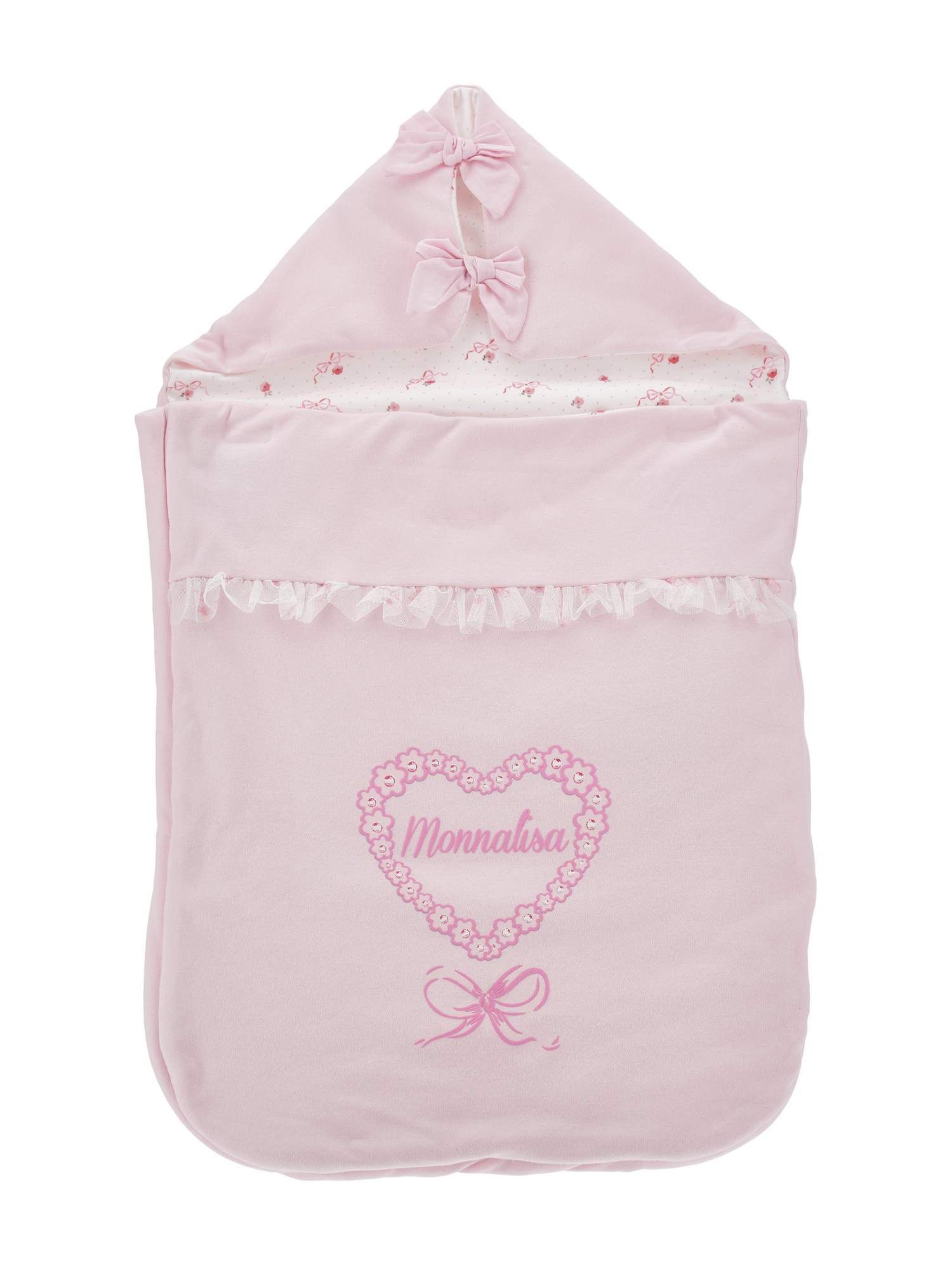 Monnalisa Cotton Sleeping Bag With Logo In Dusty Pink Rose