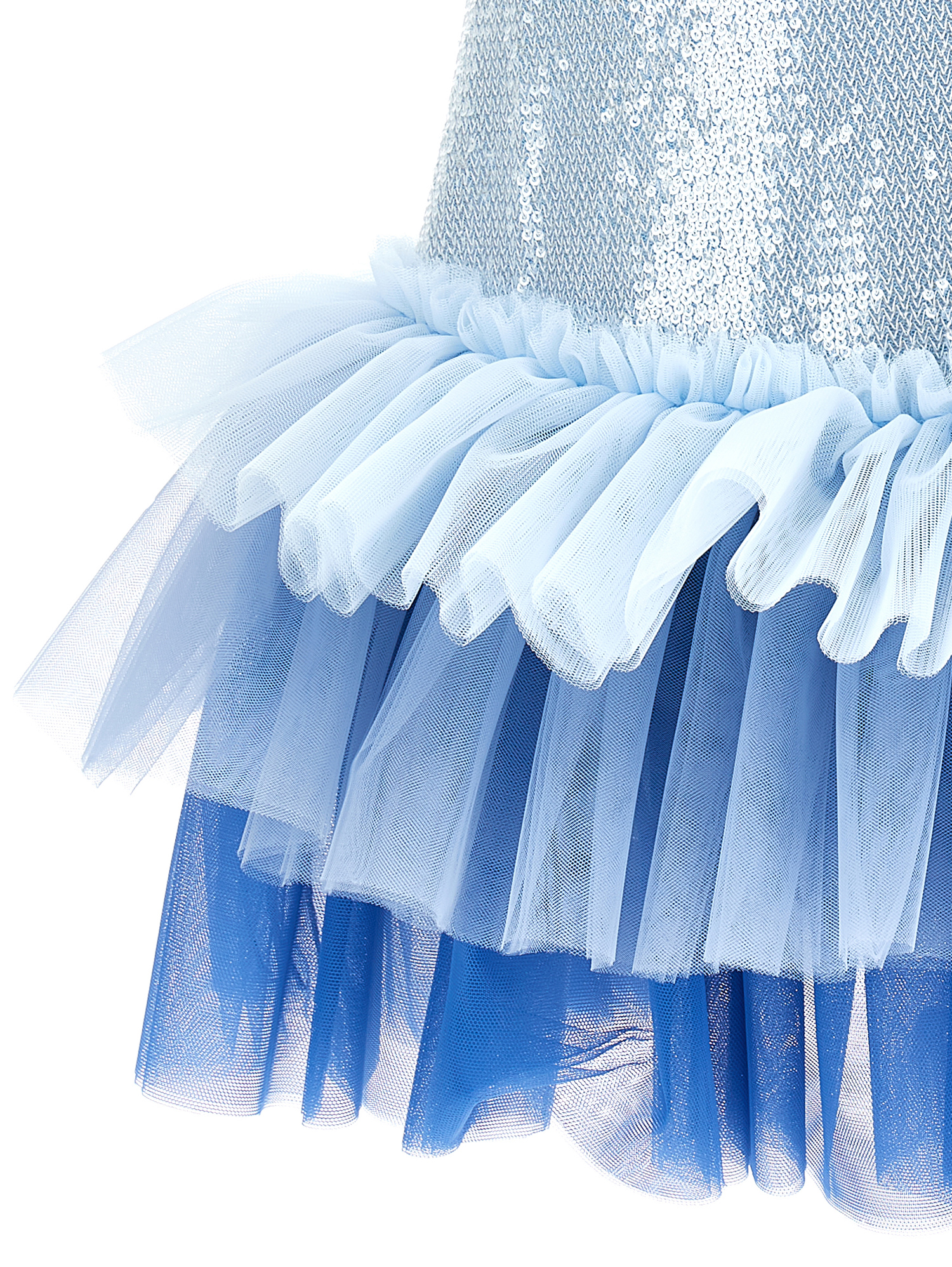 Shop Monnalisa Sequinned Dress With Tulle In Sky Blue