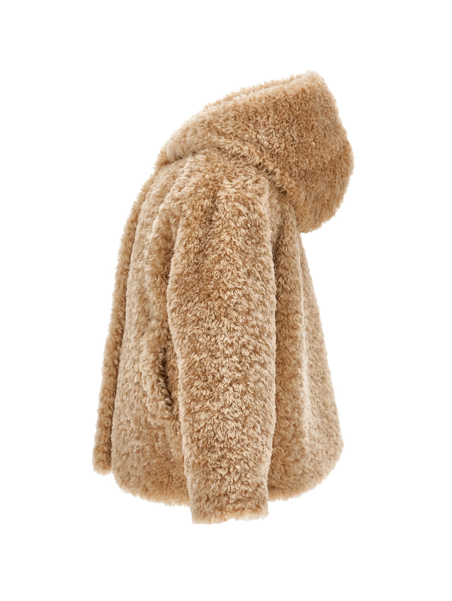 Monnalisa Plush Jacket With Hood In Beige