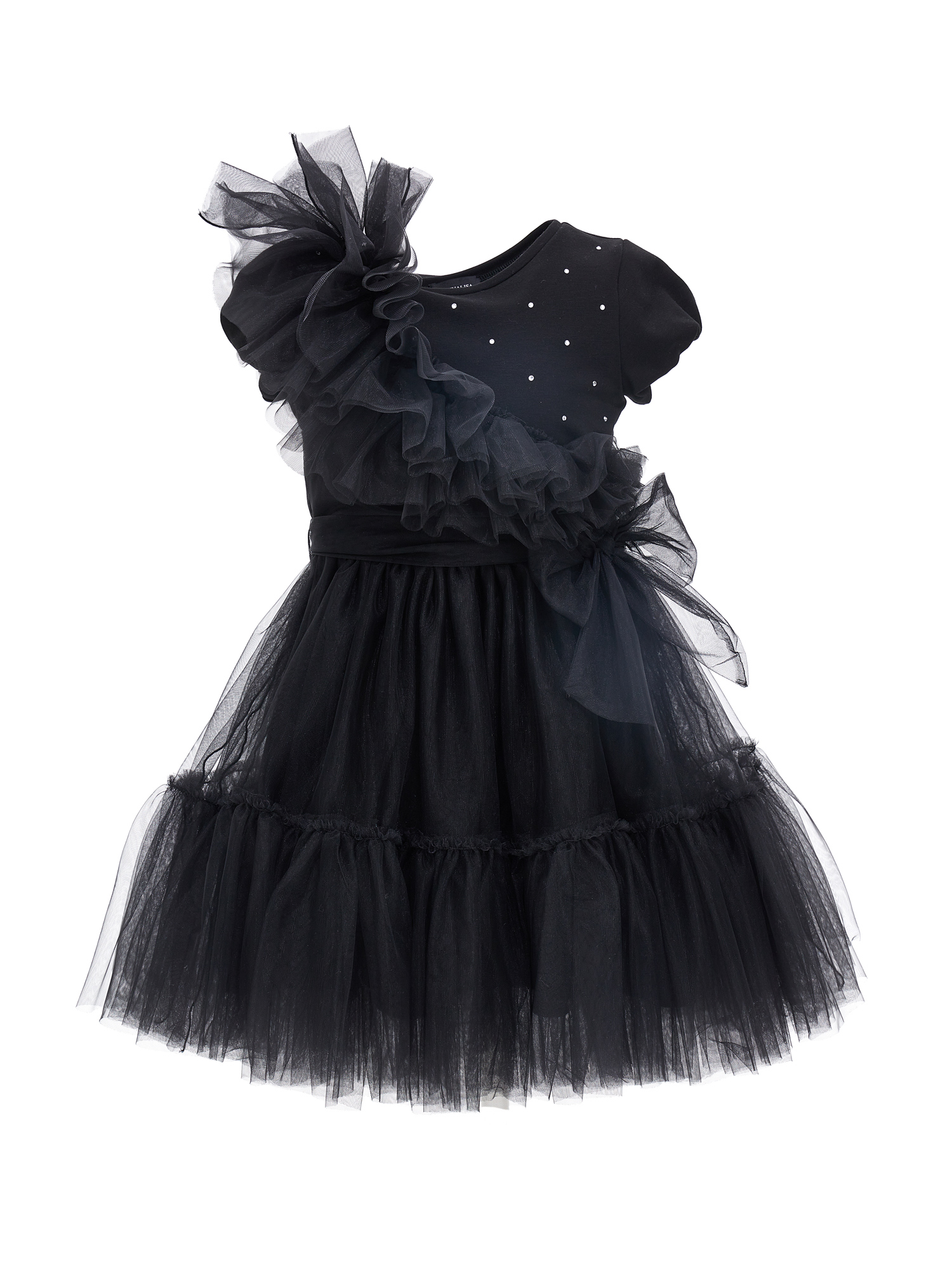 Monnalisa Abito tulle mano seta con fiocco