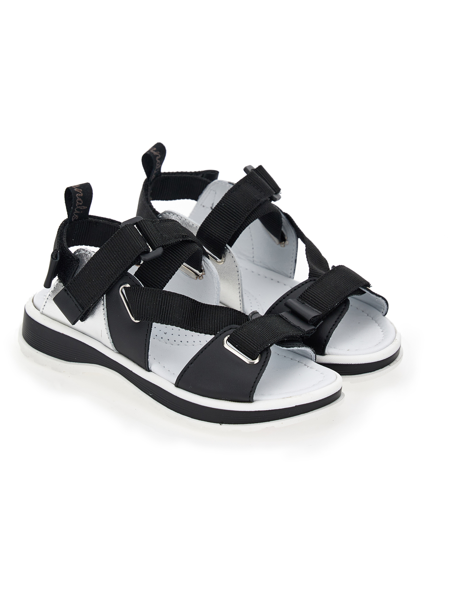 Monnalisa Nappa And Calfskin Sandals In Black