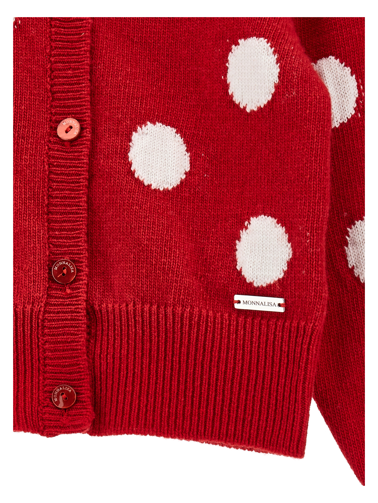 Monnalisa Merino Wool Cardigan In Red + Cream