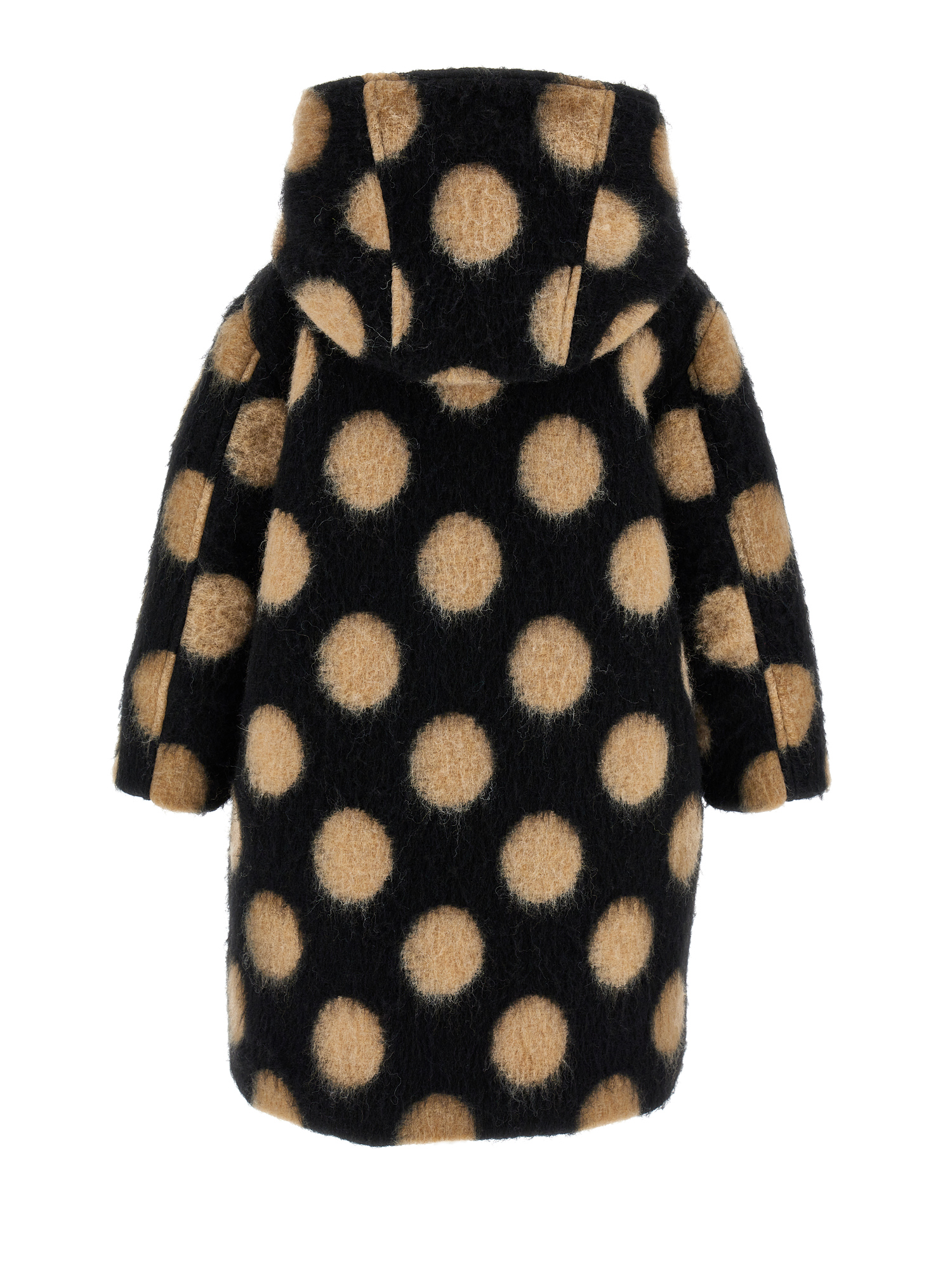 Shop Monnalisa Polka Dot Boiled Wool Coat In Black + Beige