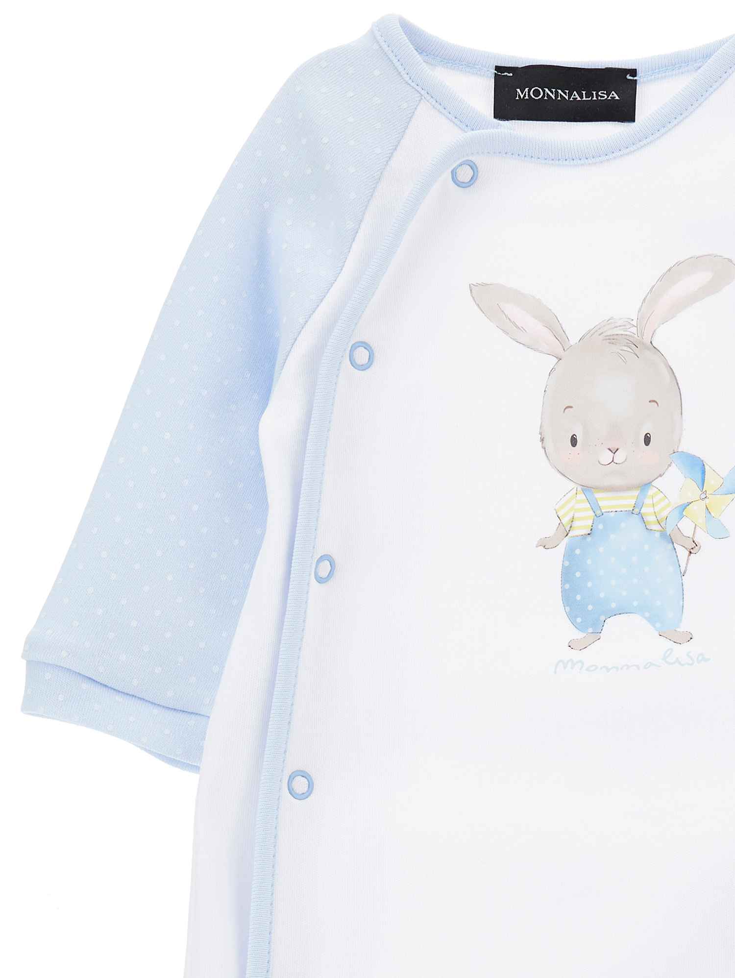 Shop Monnalisa Two-tone Cotton Playsuit With Bunny In White + Cloud
