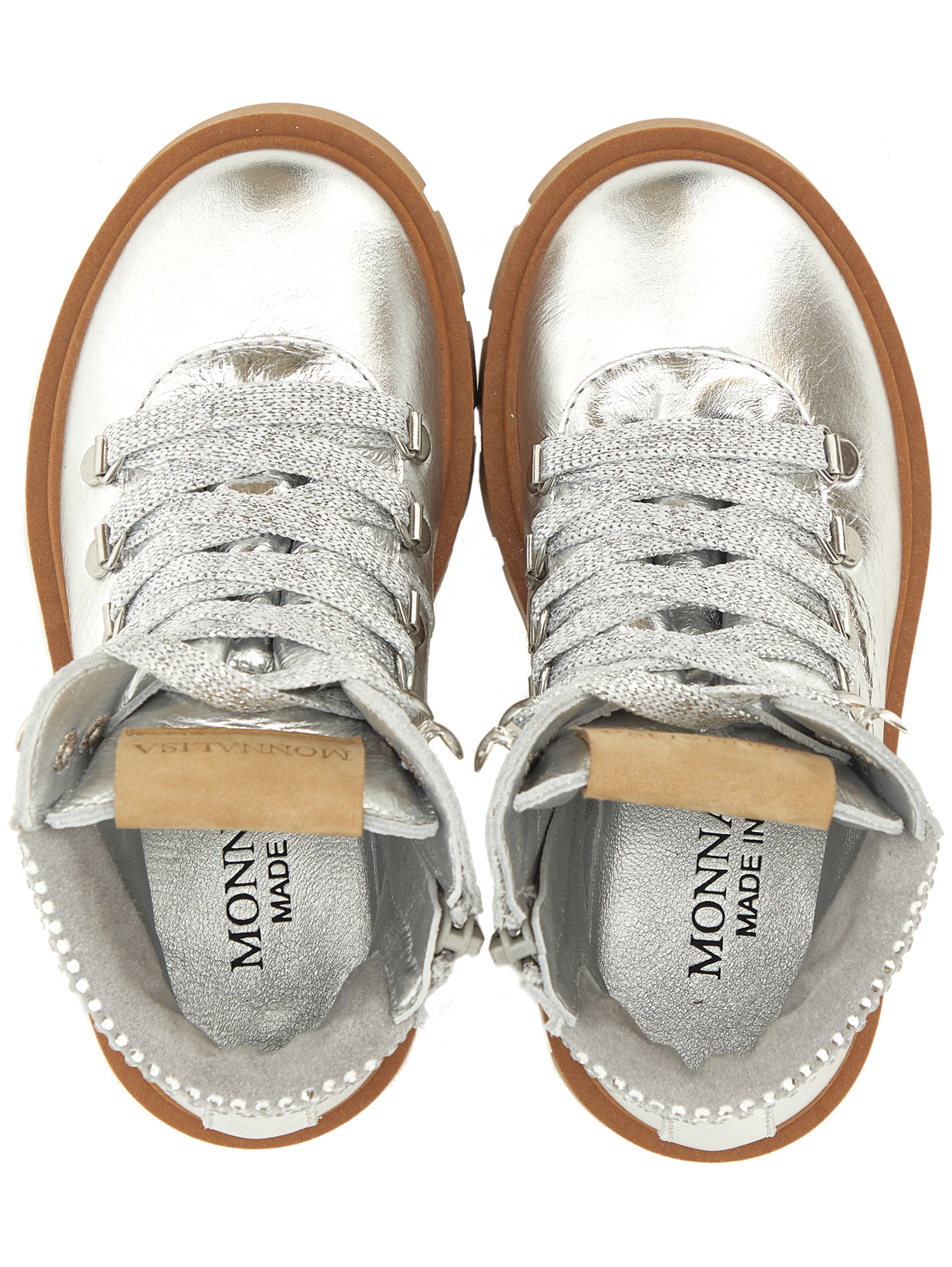 Shop Monnalisa Laminated Leather Lace-up Boots In Silver