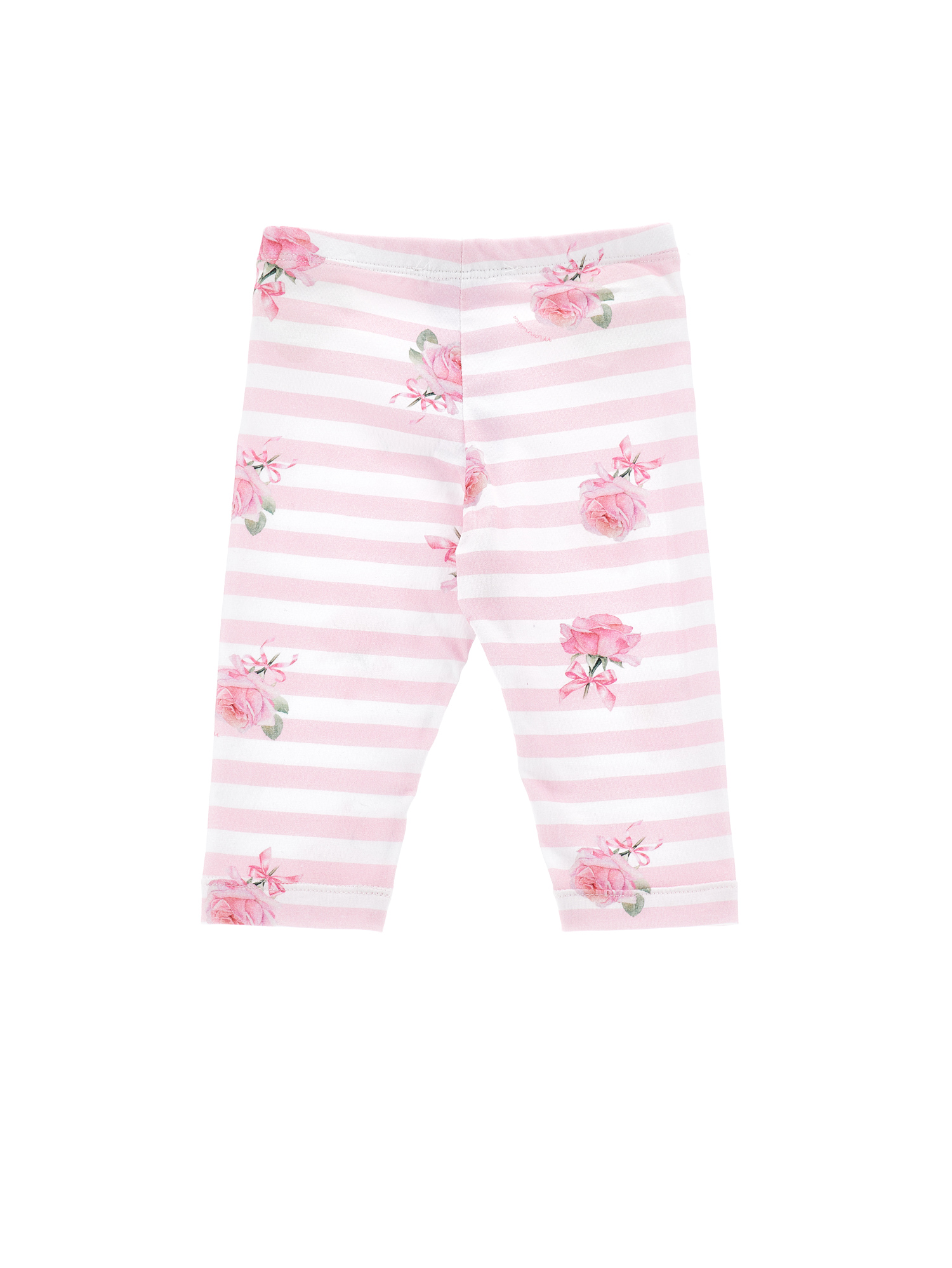 Monnalisa Striped And Rose Leggings In White + Rosa Fairytale
