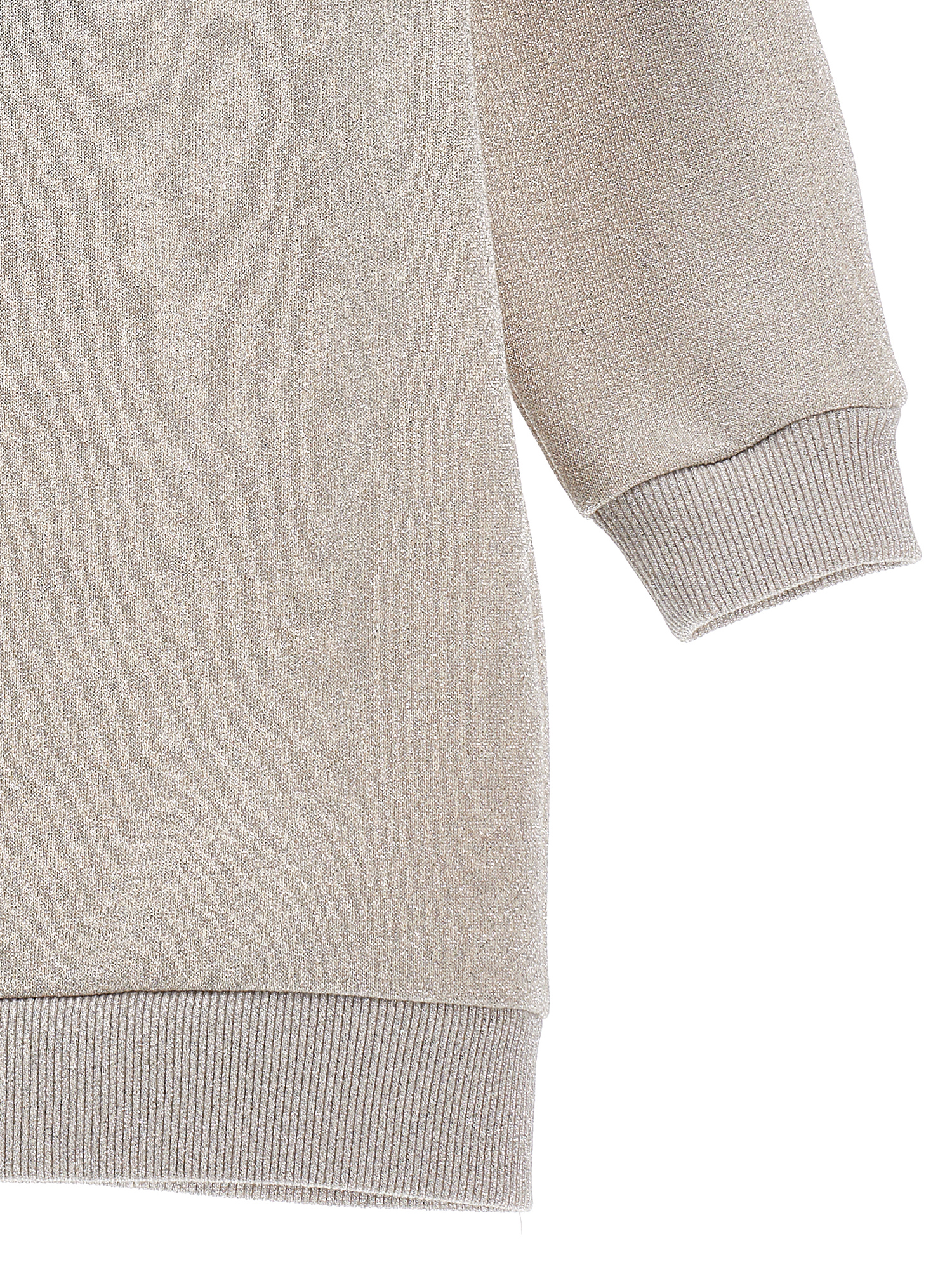 Monnalisa Lurex Sweatshirt Dress With Bows In Ecru + Silver