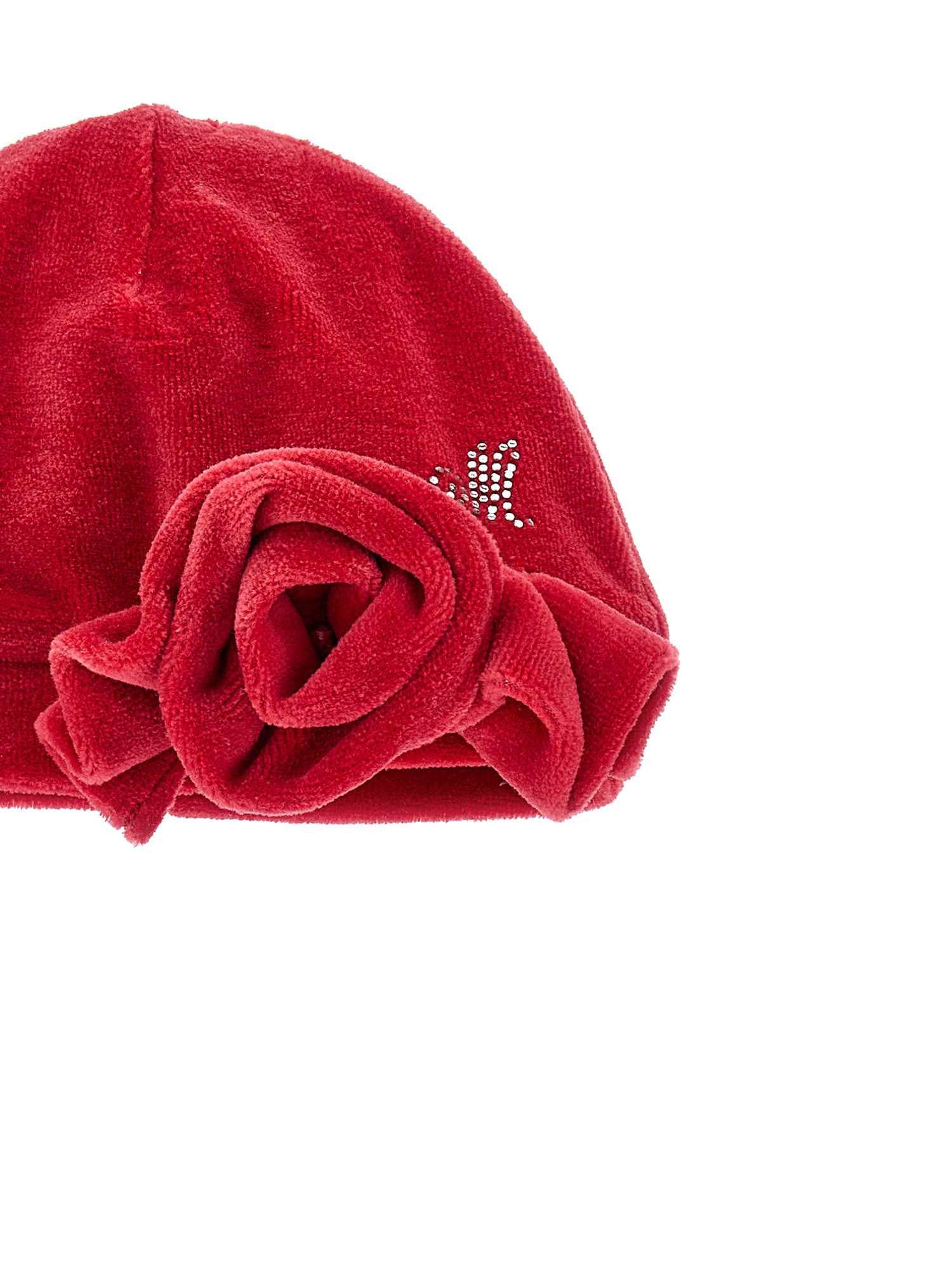 Monnalisa Babies'   Chenille Hat With Rose In Ruby Red