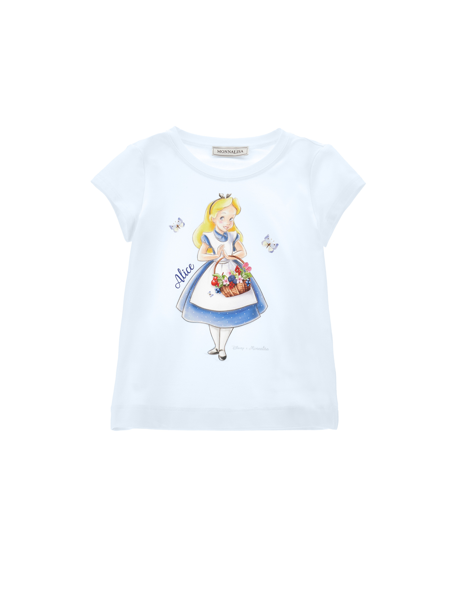Monnalisa Alice Print Jersey T-shirt In Light Blue