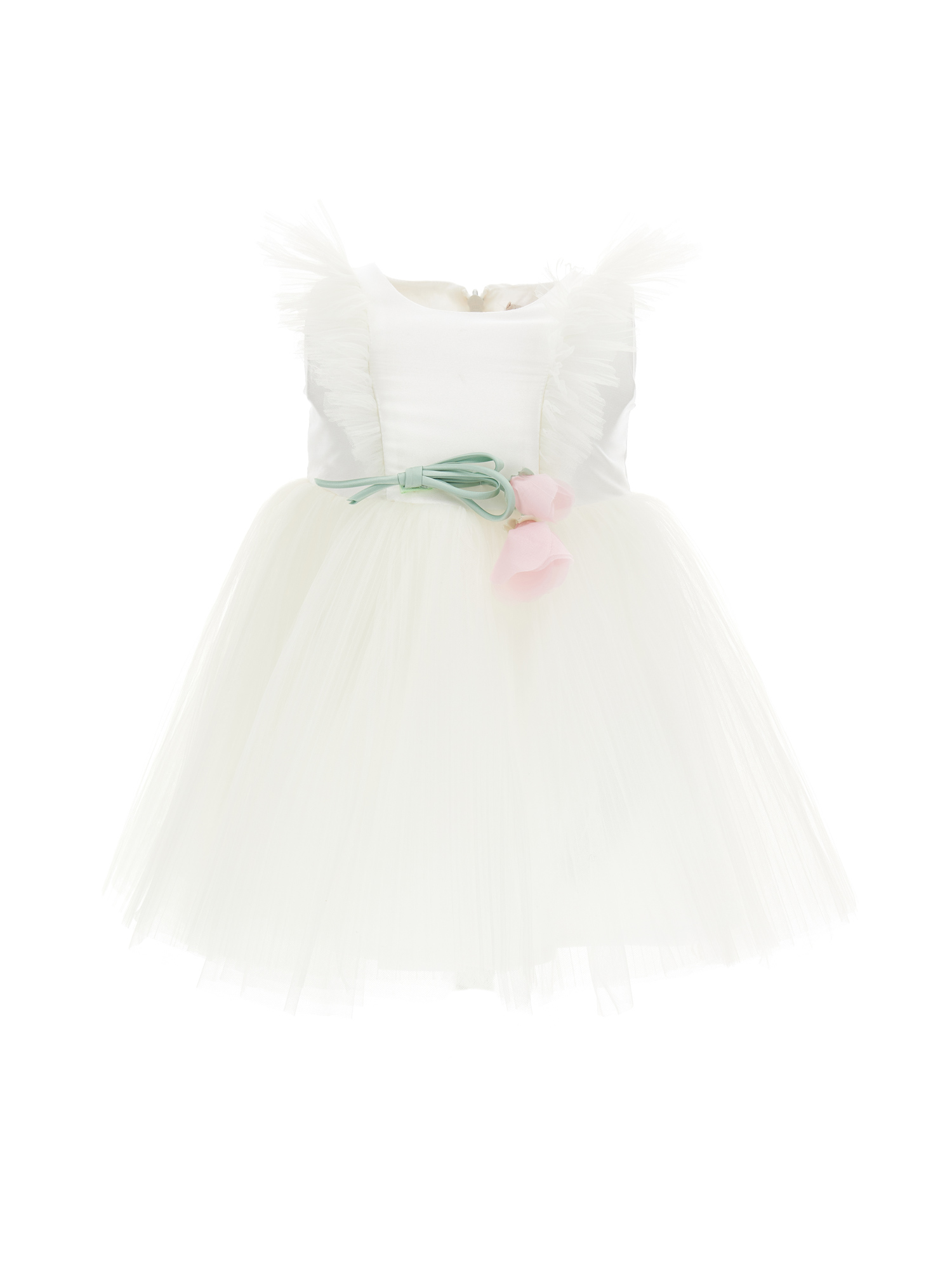 Monnalisa Kids'   Pleated Tulle Dress In Light Cream