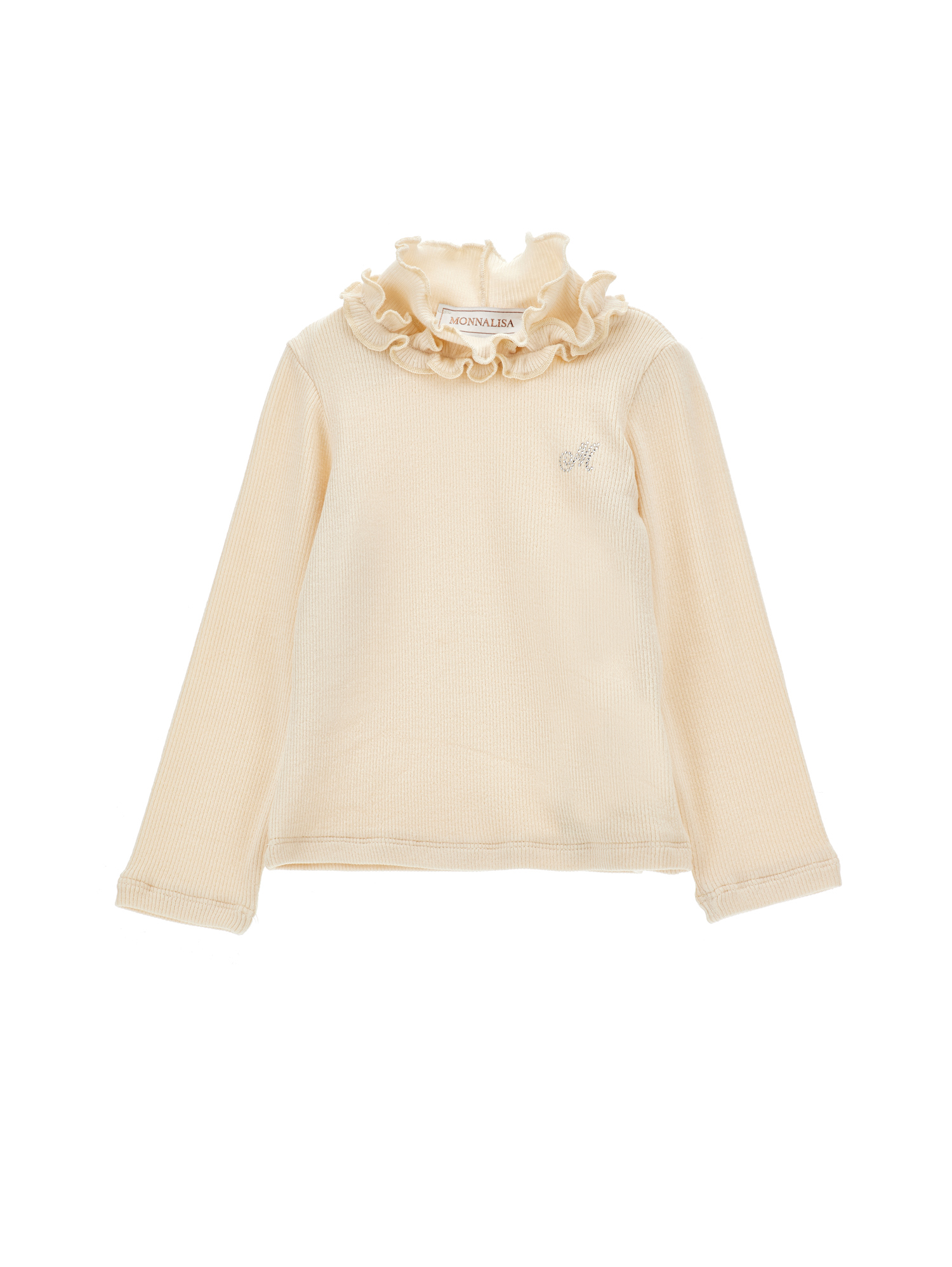 Monnalisa Ruffled Rhinestone Turtleneck Sweater In Neutral
