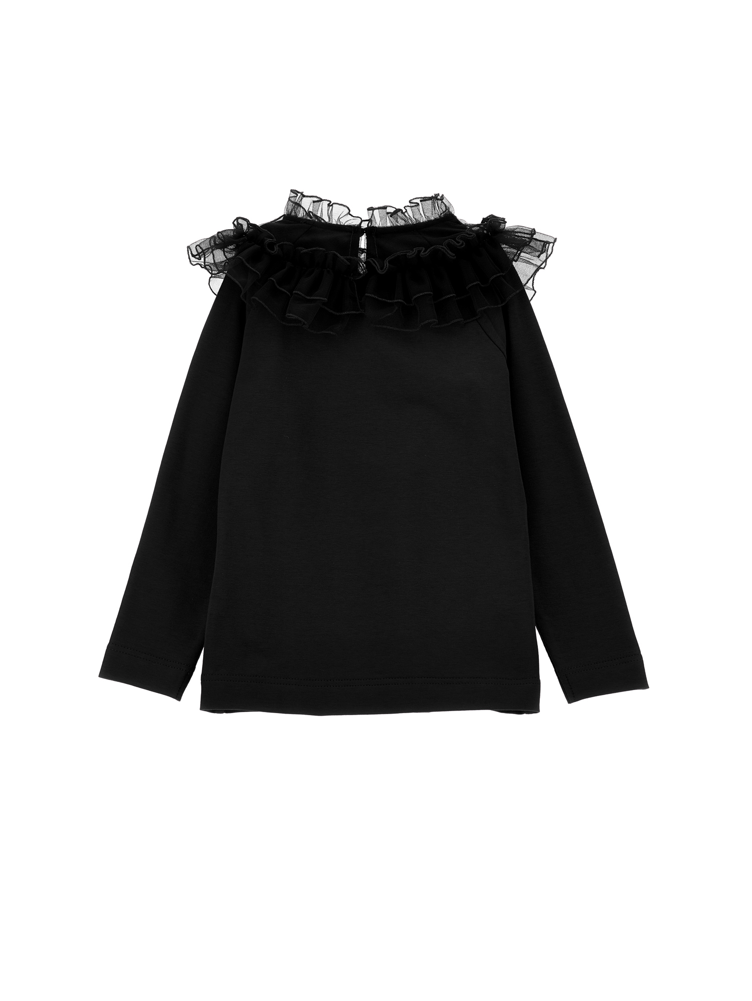 Monnalisa Tulle Collar T-shirt In Black