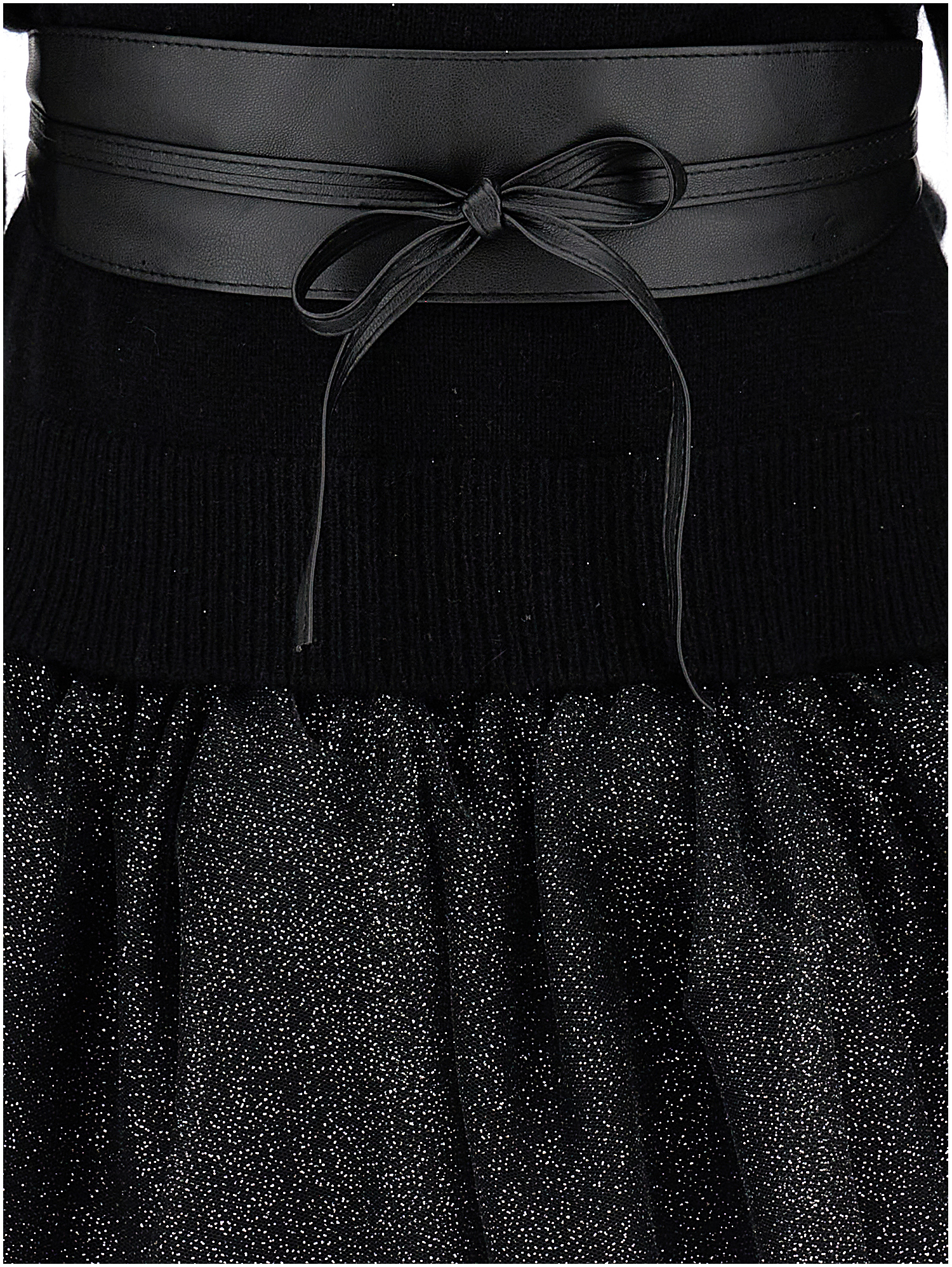 Monnalisa Lurex Knit Dress With Belt In Black + Silver