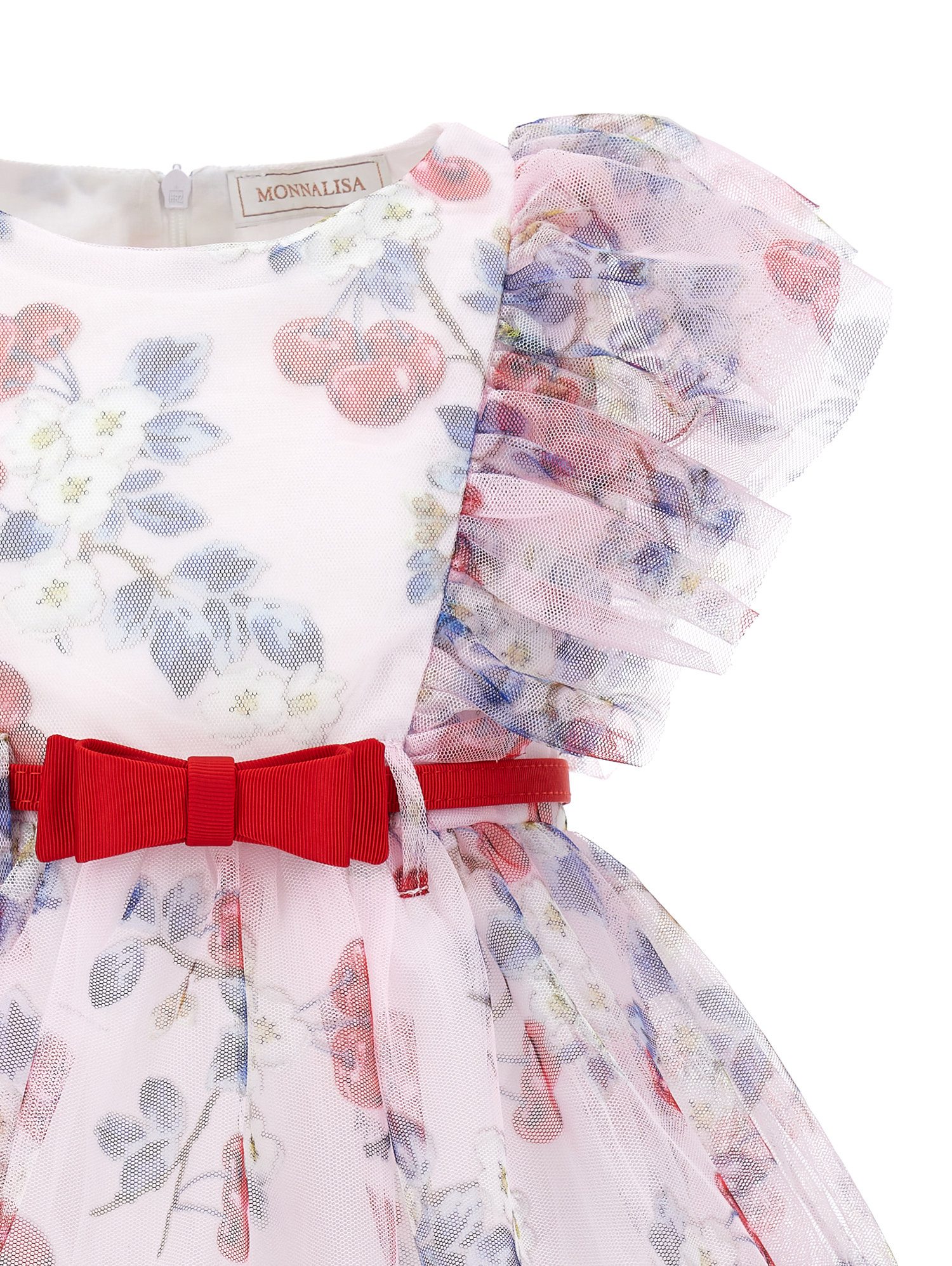 Shop Monnalisa Cherry Print Tulle Dress In Rosa Fairy Tale