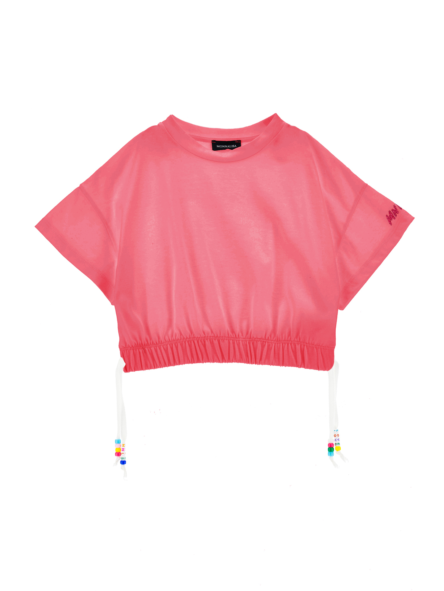 Monnalisa Kids'   Cropped T-shirt With Beads In Bright Peach Pink