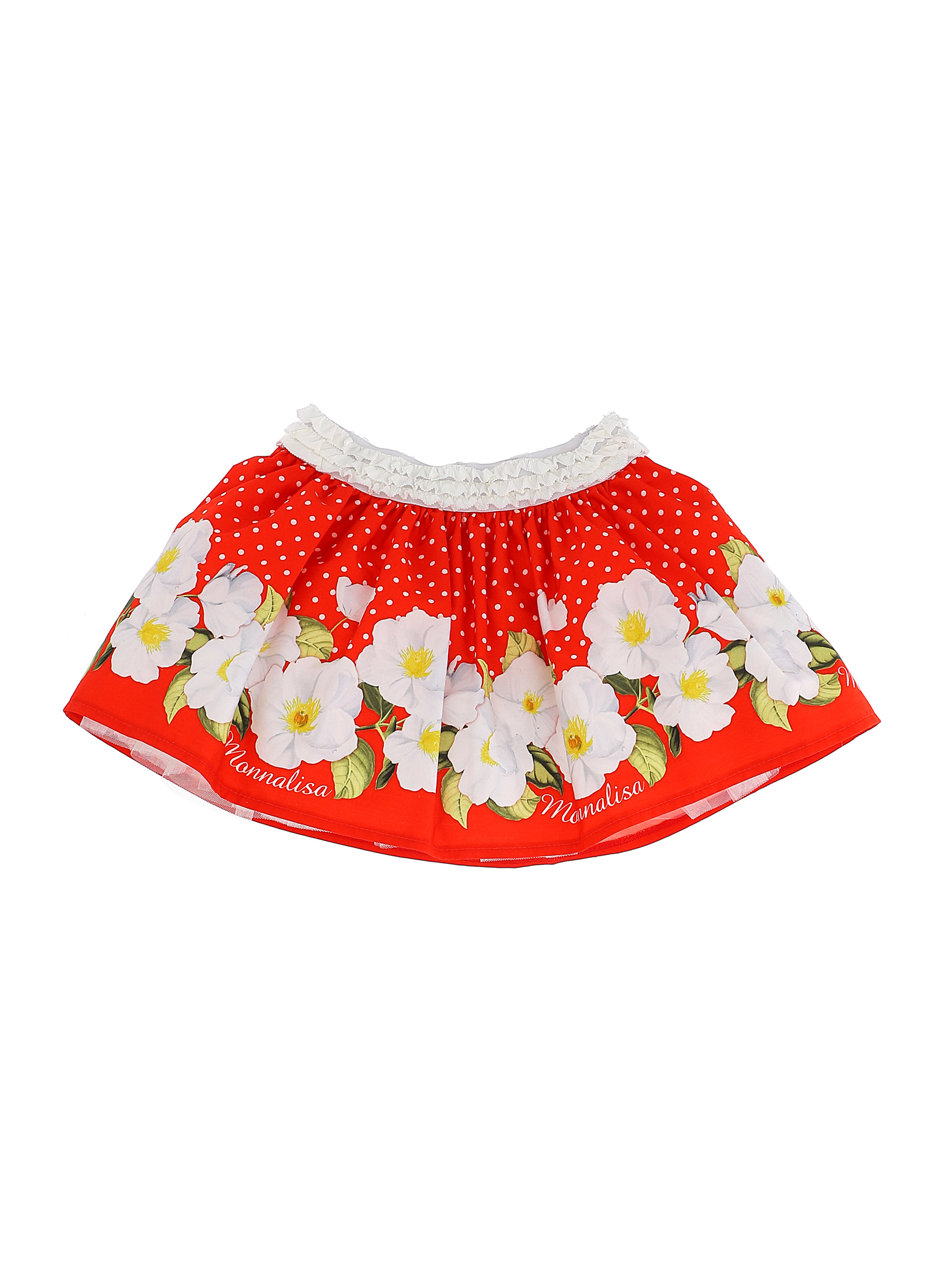 Monnalisa Babies'   Poplin Skirt With White Flowers In Red + White