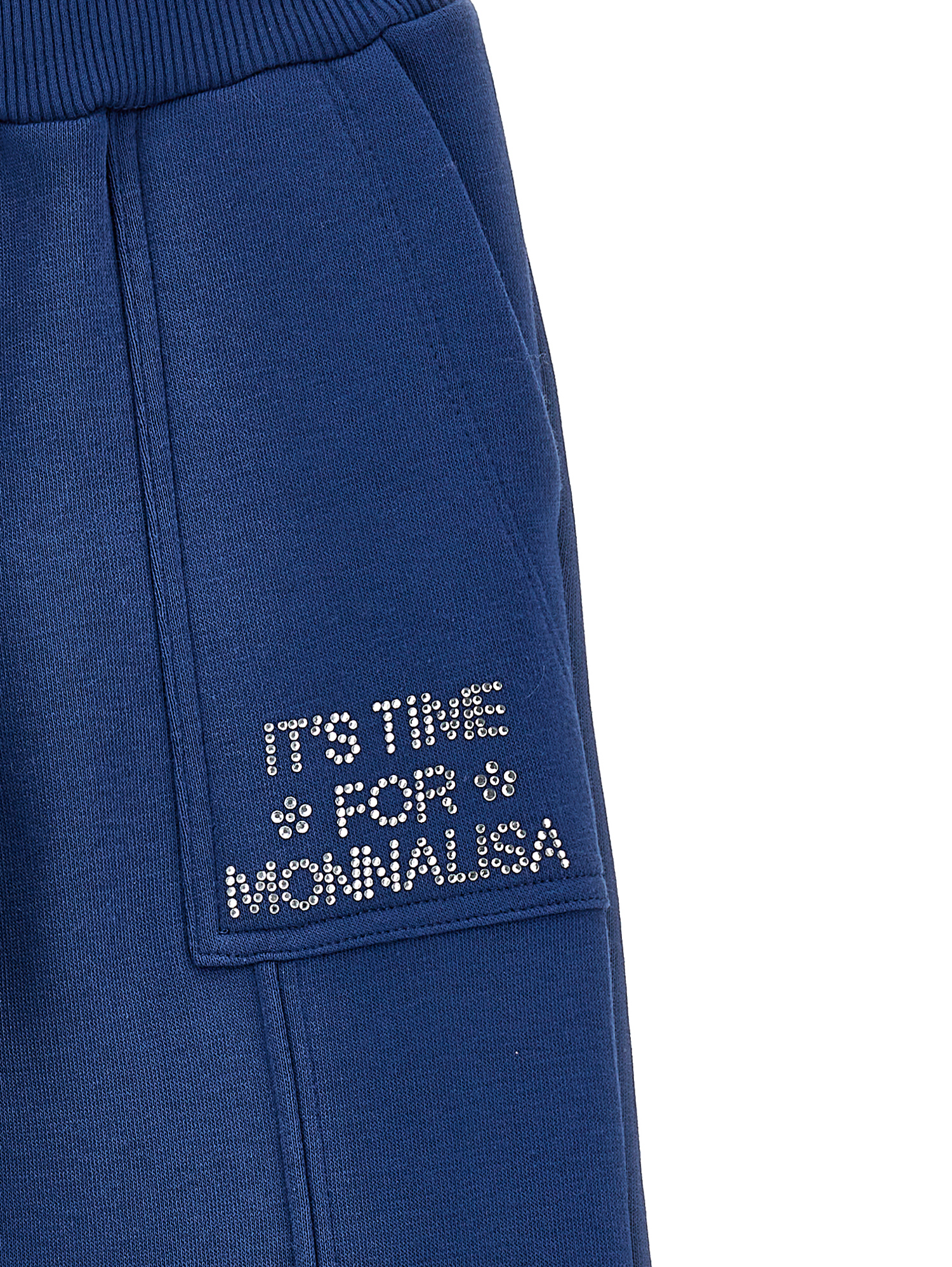 Monnalisa Heavyweight Fleece Joggers With Rhinestones In Navy Blue