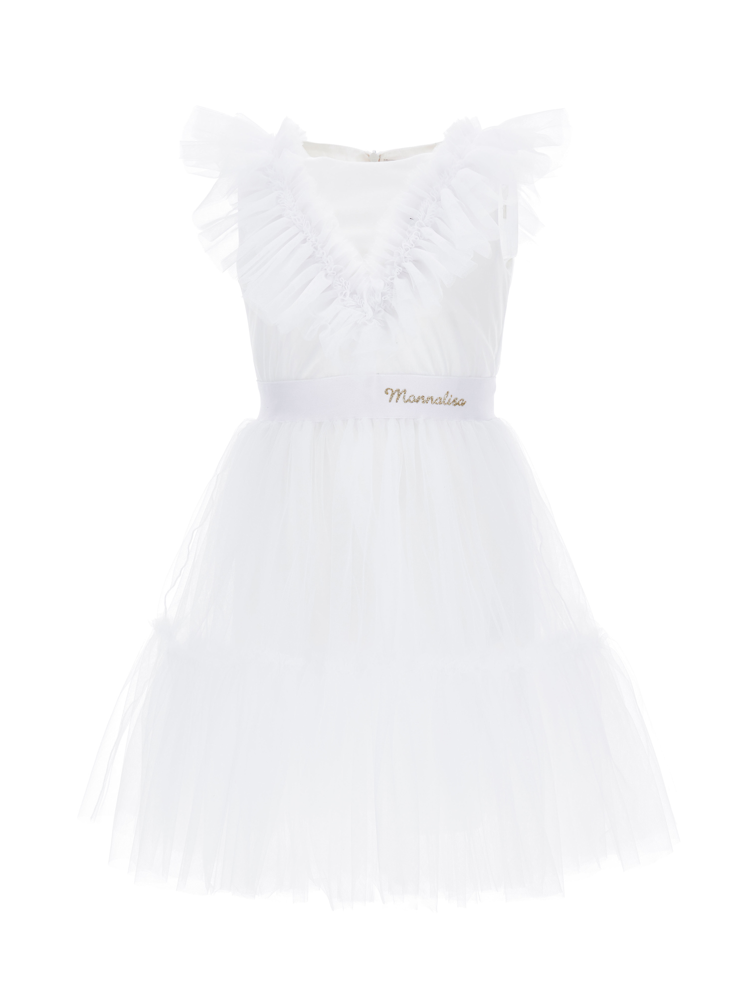 Monnalisa Silk-touch Tulle Dress With Rhinestones In White