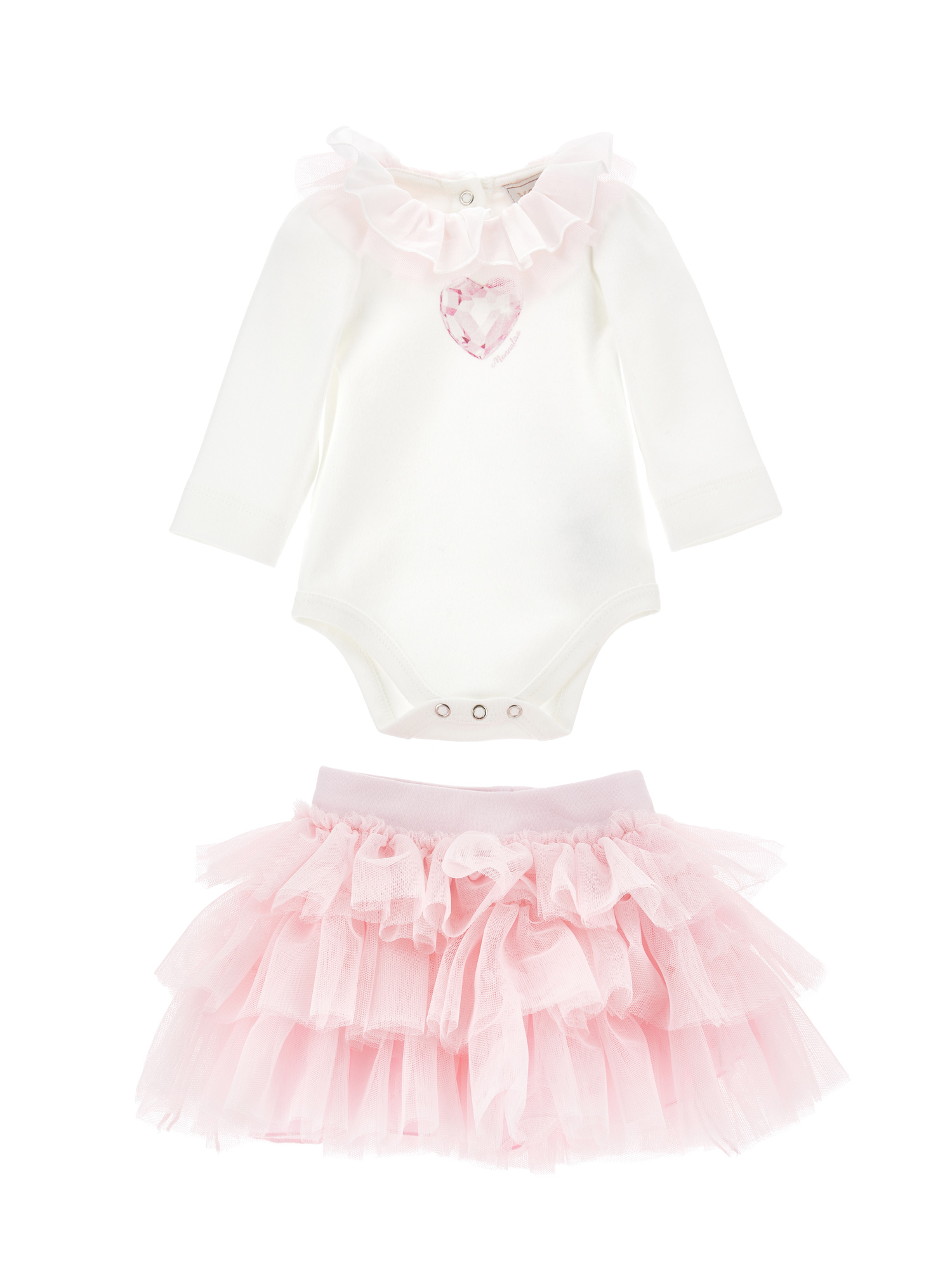 Shop Monnalisa Crystal Print Skirt And Body In Cream + Pink