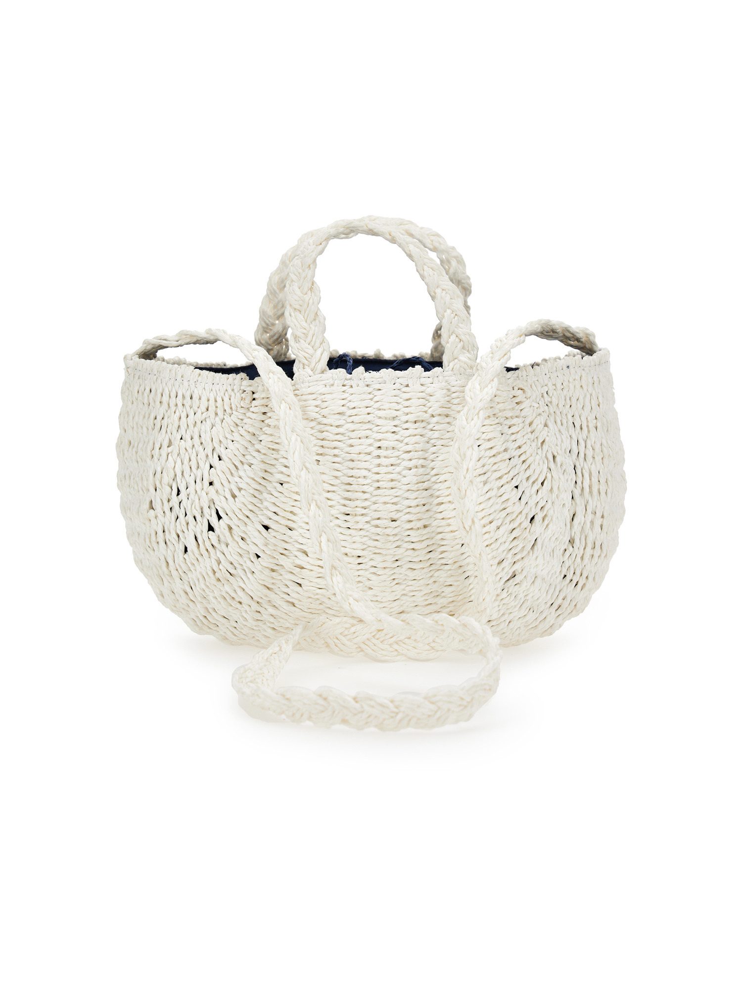 Monnalisa Straw Bag With Hearts In White + Blue