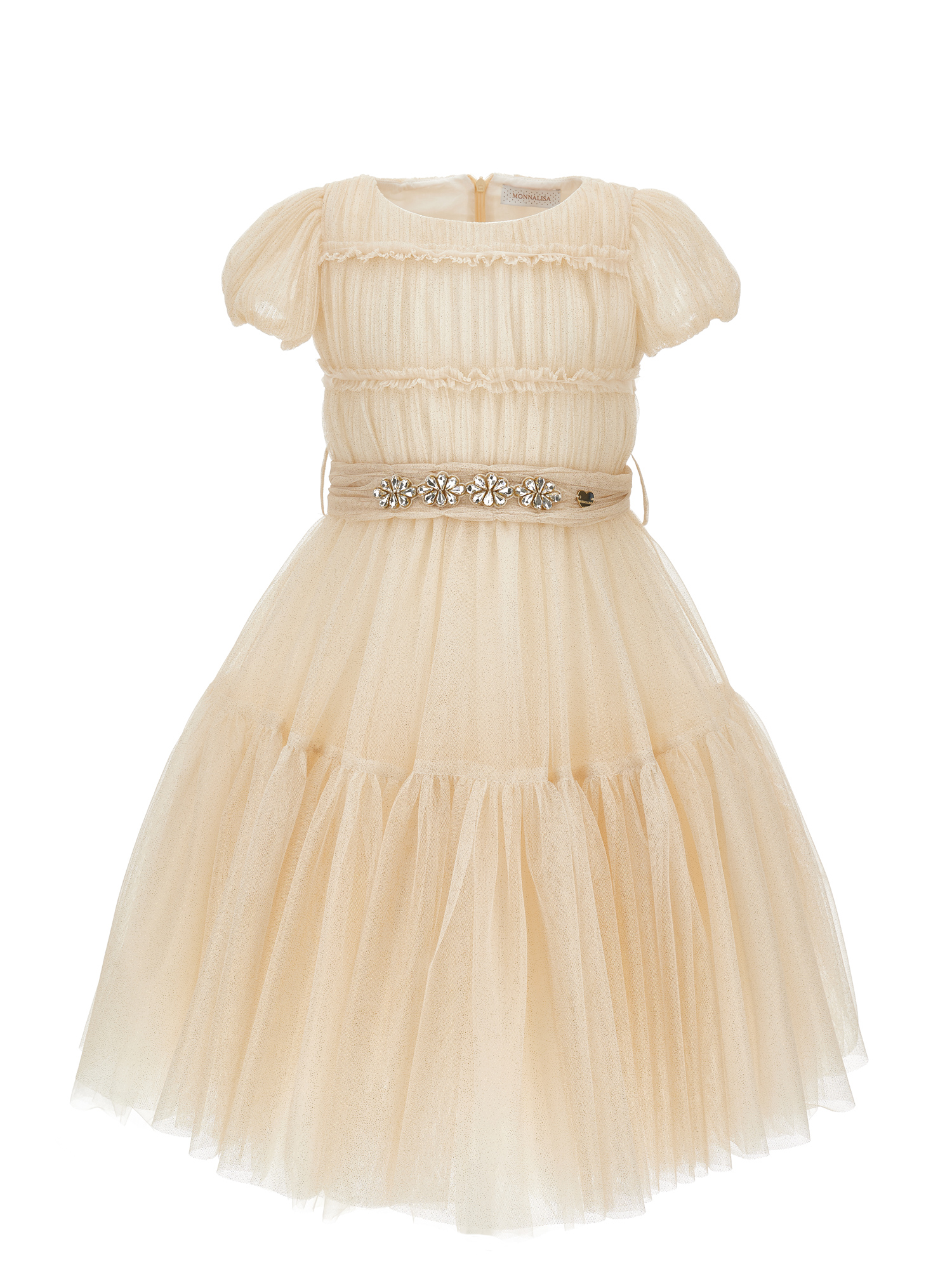 Monnalisa Glitter Tulle Dress In Gold