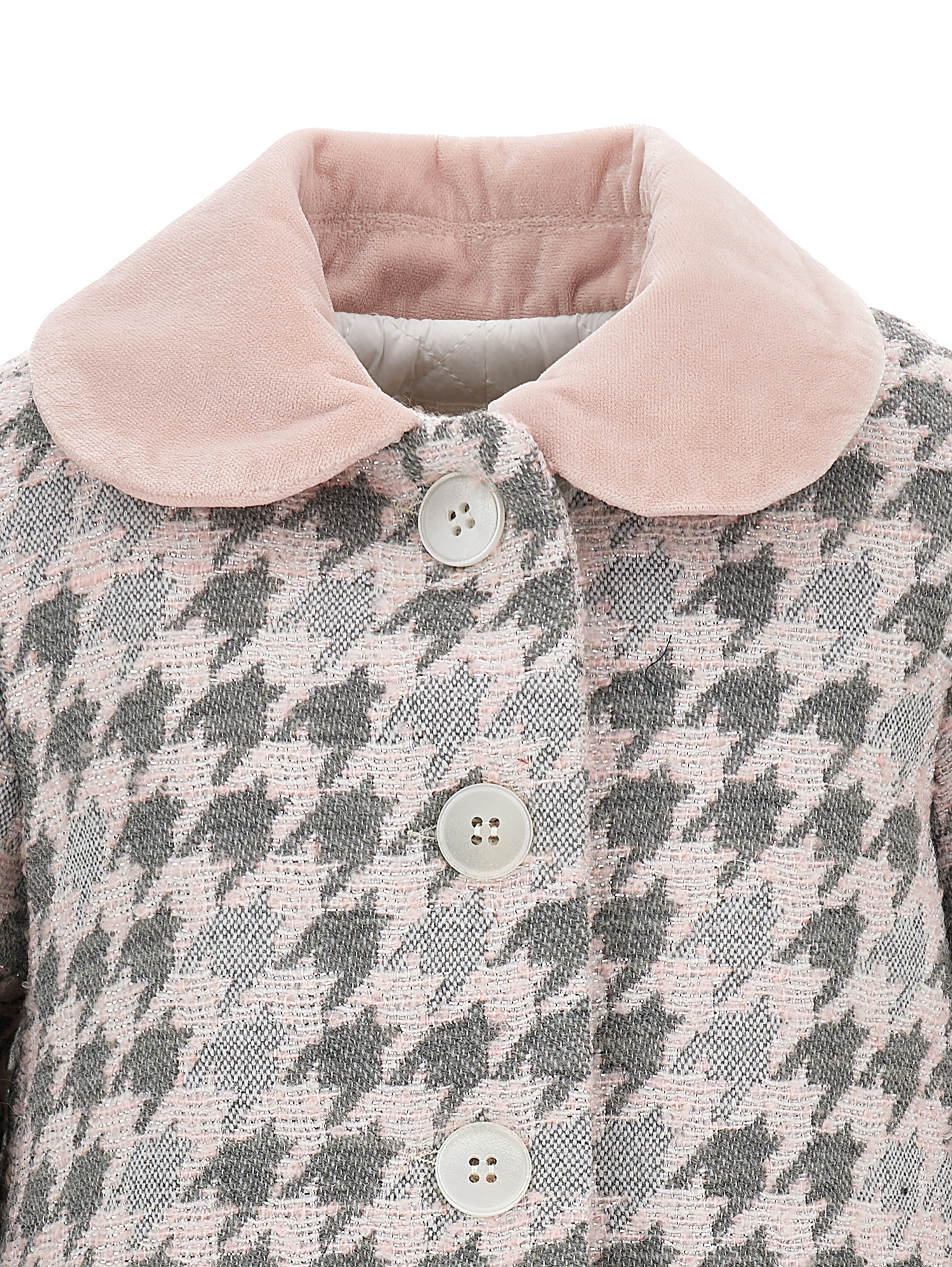 Monnalisa Houndstooth Coat In Antique Rose + Cream