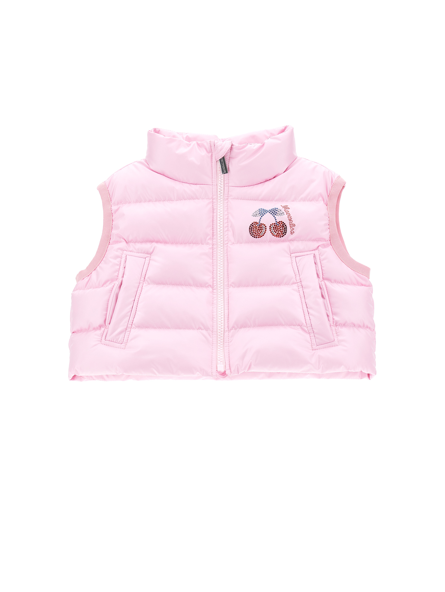 Monnalisa Padded Sleeveless Jacket With Cherries In Rosa Fairy Tale