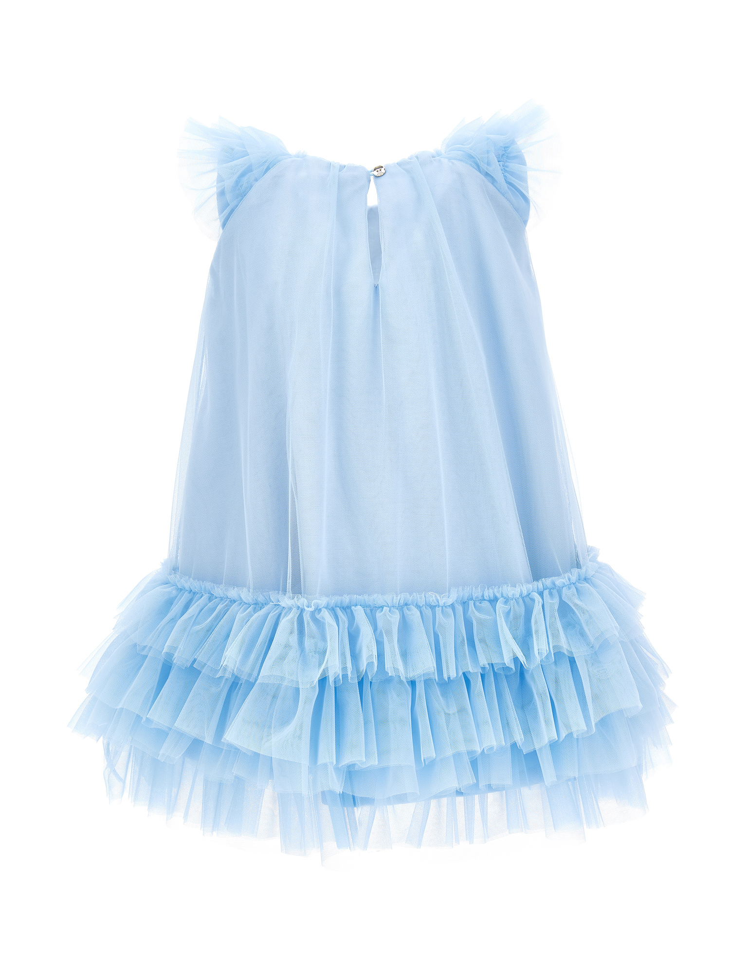 Shop Monnalisa Tulle Dress With Small Ruffles In Light Blue