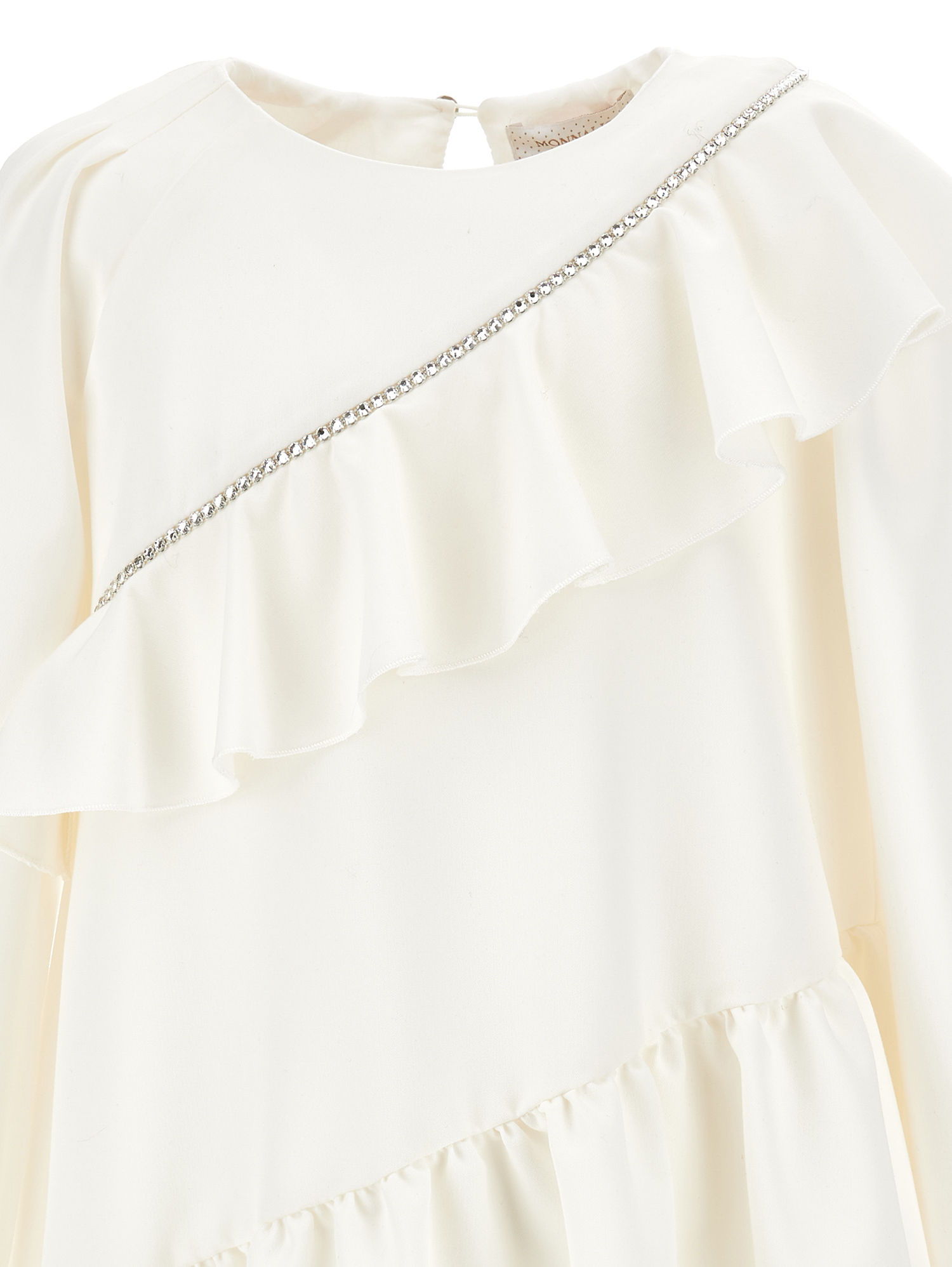Shop Monnalisa Asymmetric Dress With Rhinestones In Cream