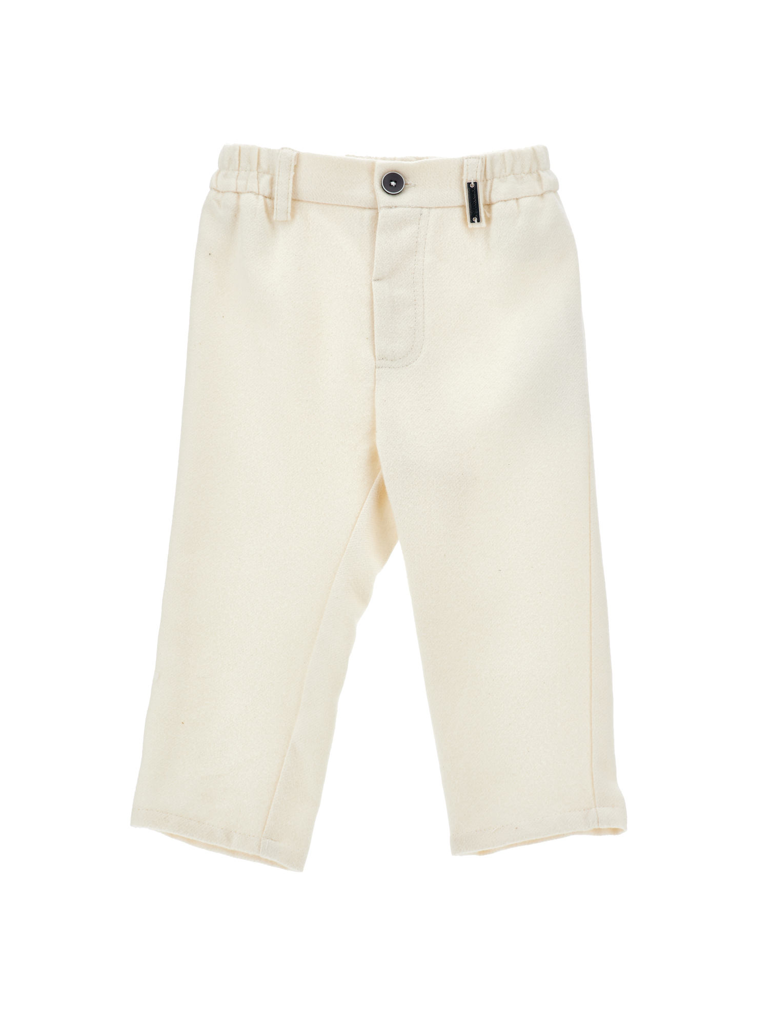 Monnalisa Soft Flannel Trousers In Ecru + Cream