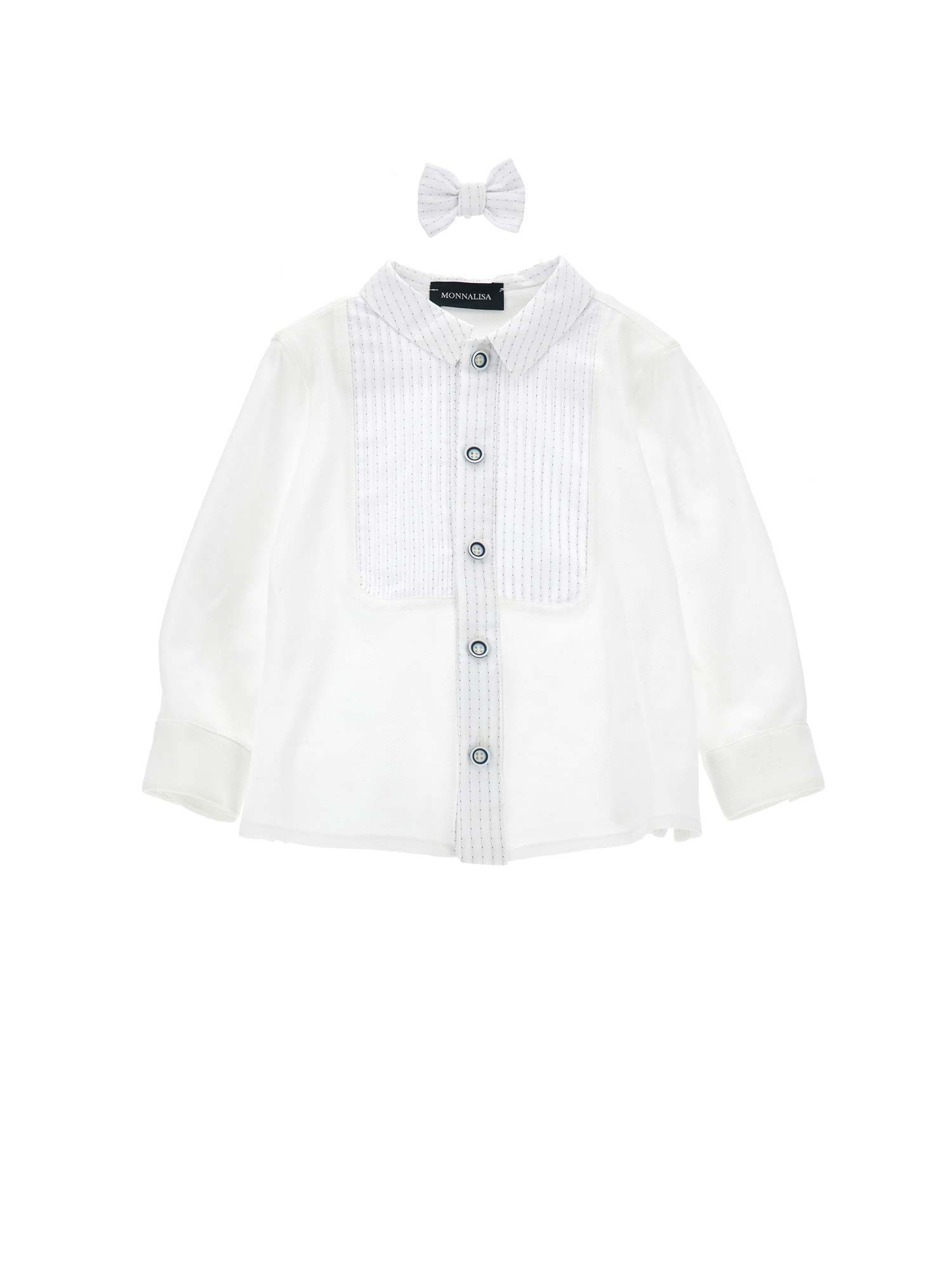 Monnalisa Piquet Shirt With Bow Tie In Cream