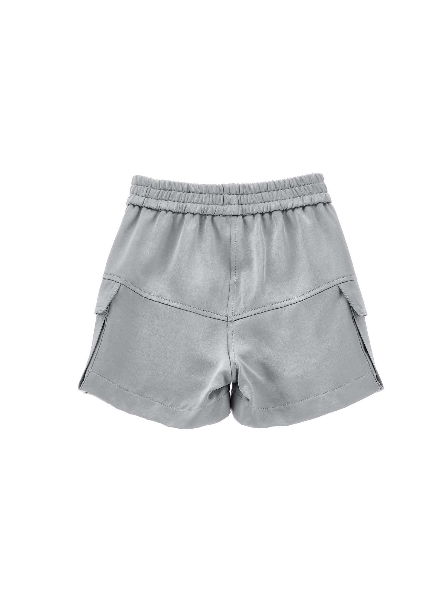 Monnalisa Chic Satin Cargo Bermuda Shorts In Pearl Grey