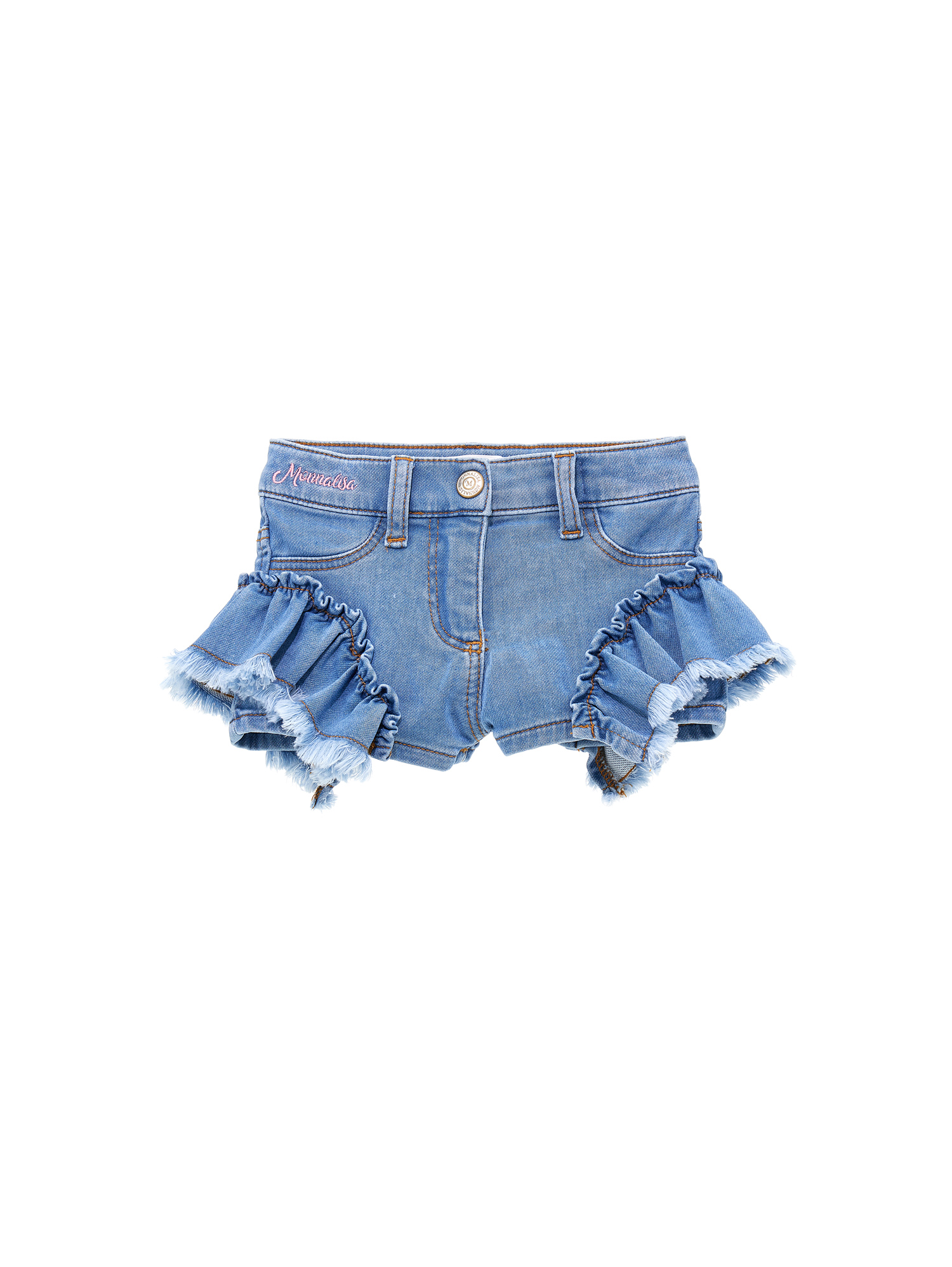 Monnalisa Babies'   Denim Shorts With Ruffles In Stone Bleach