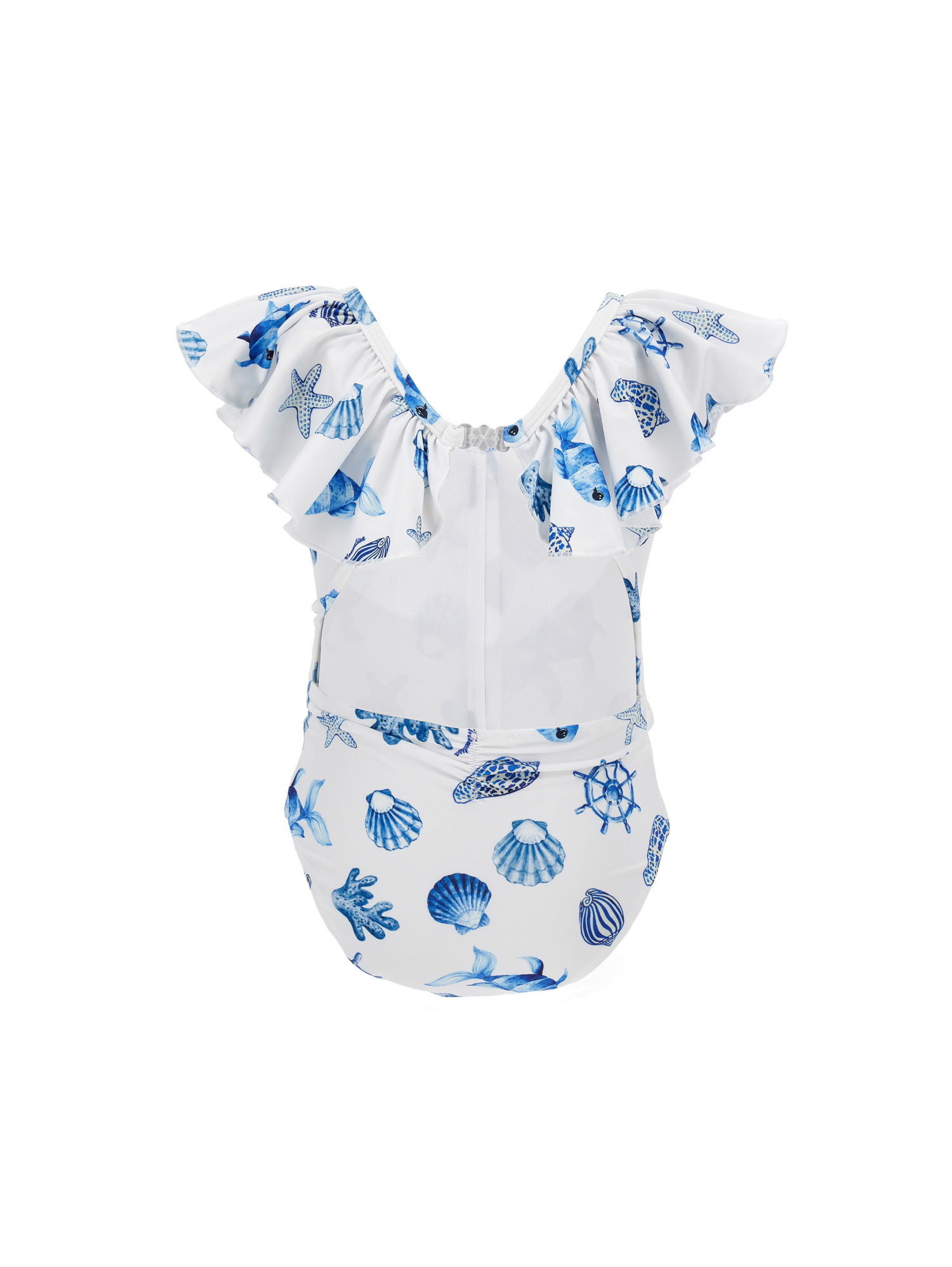 Monnalisa Marine Stretch Swimsuit In White + Blue