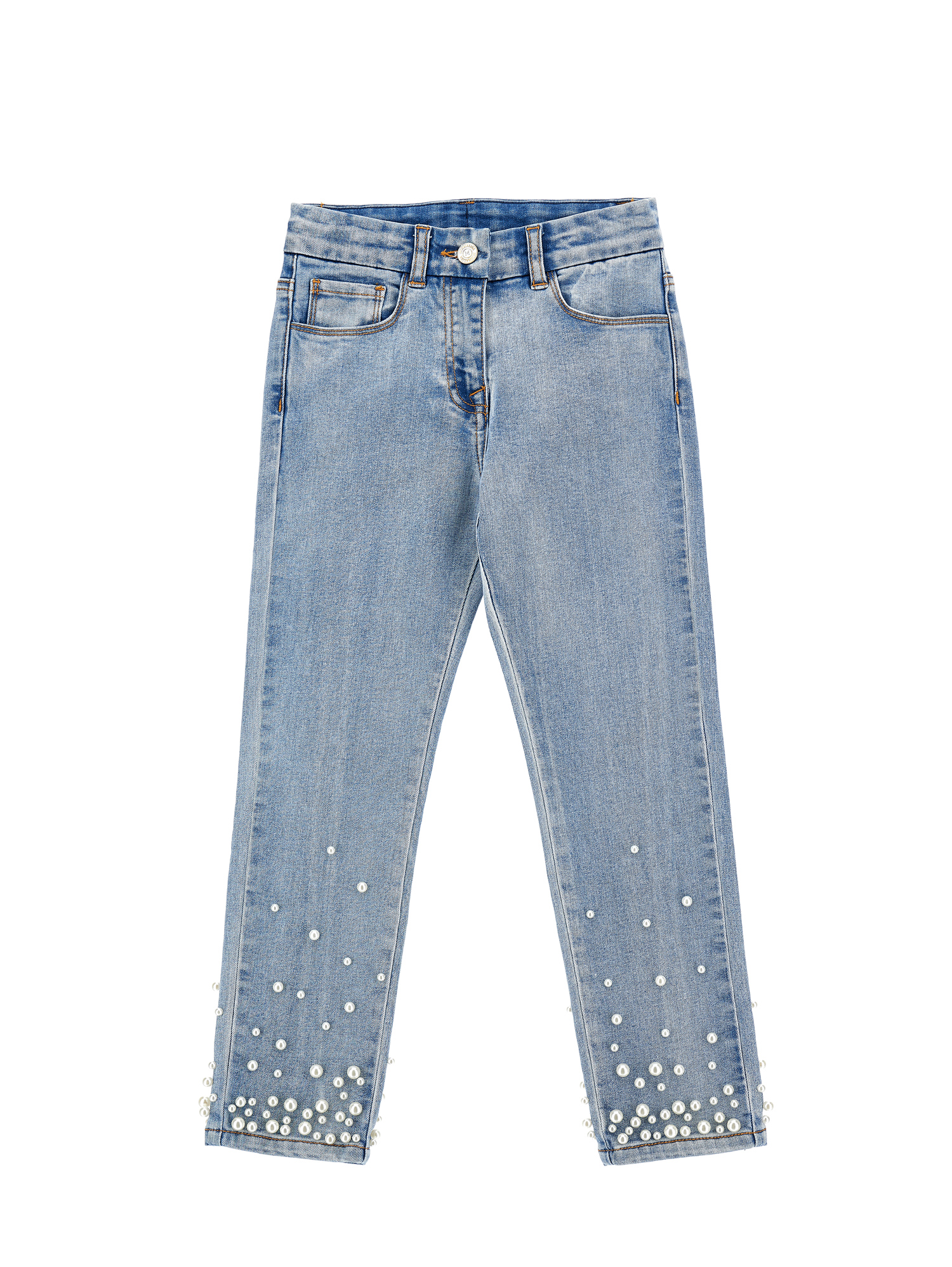 Monnalisa Kids'   Jeans With Dégradé Pearls In Turquoise
