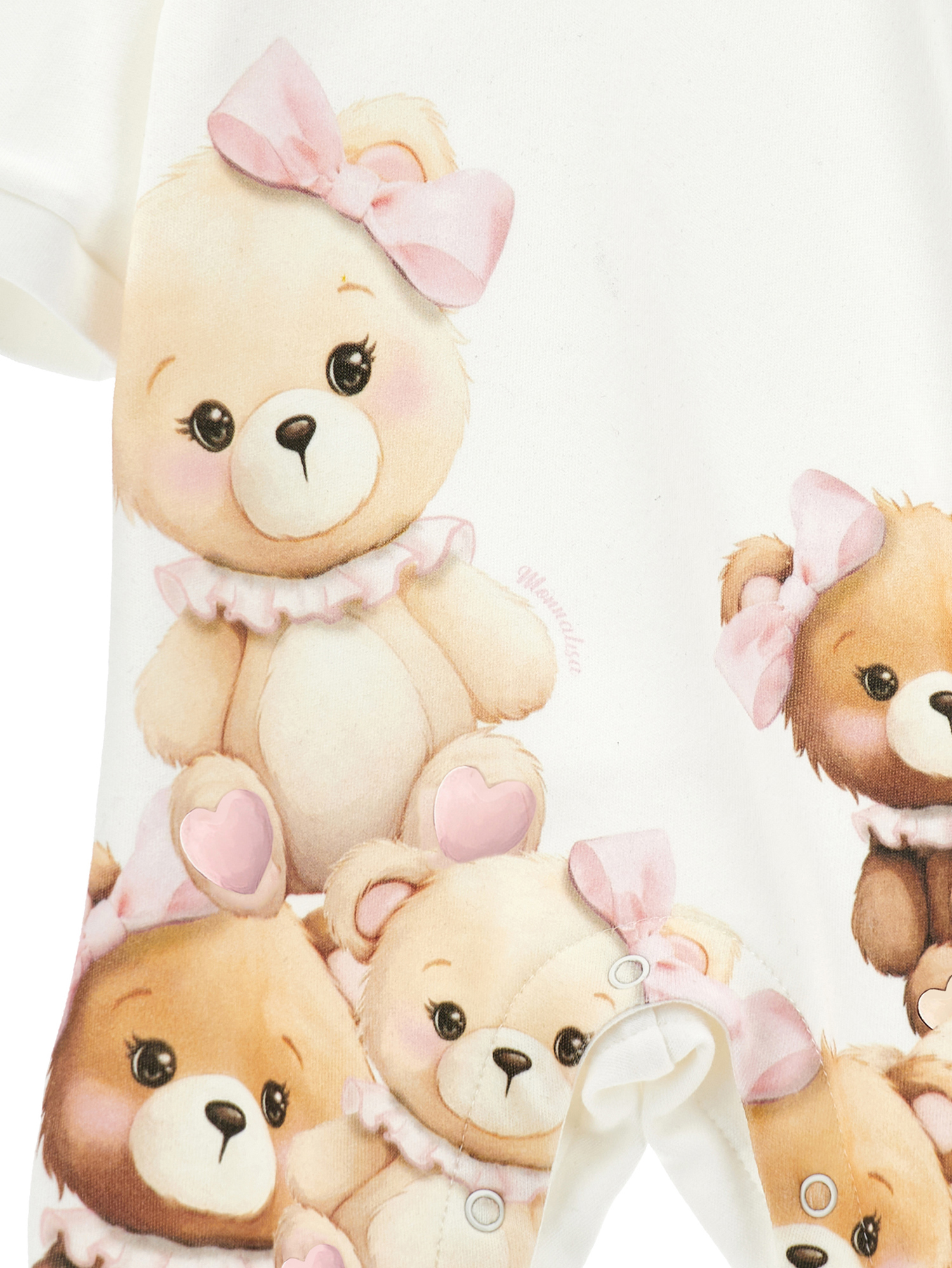 Monnalisa Playsuit With Teddy Bear Collar In Cream + Pink