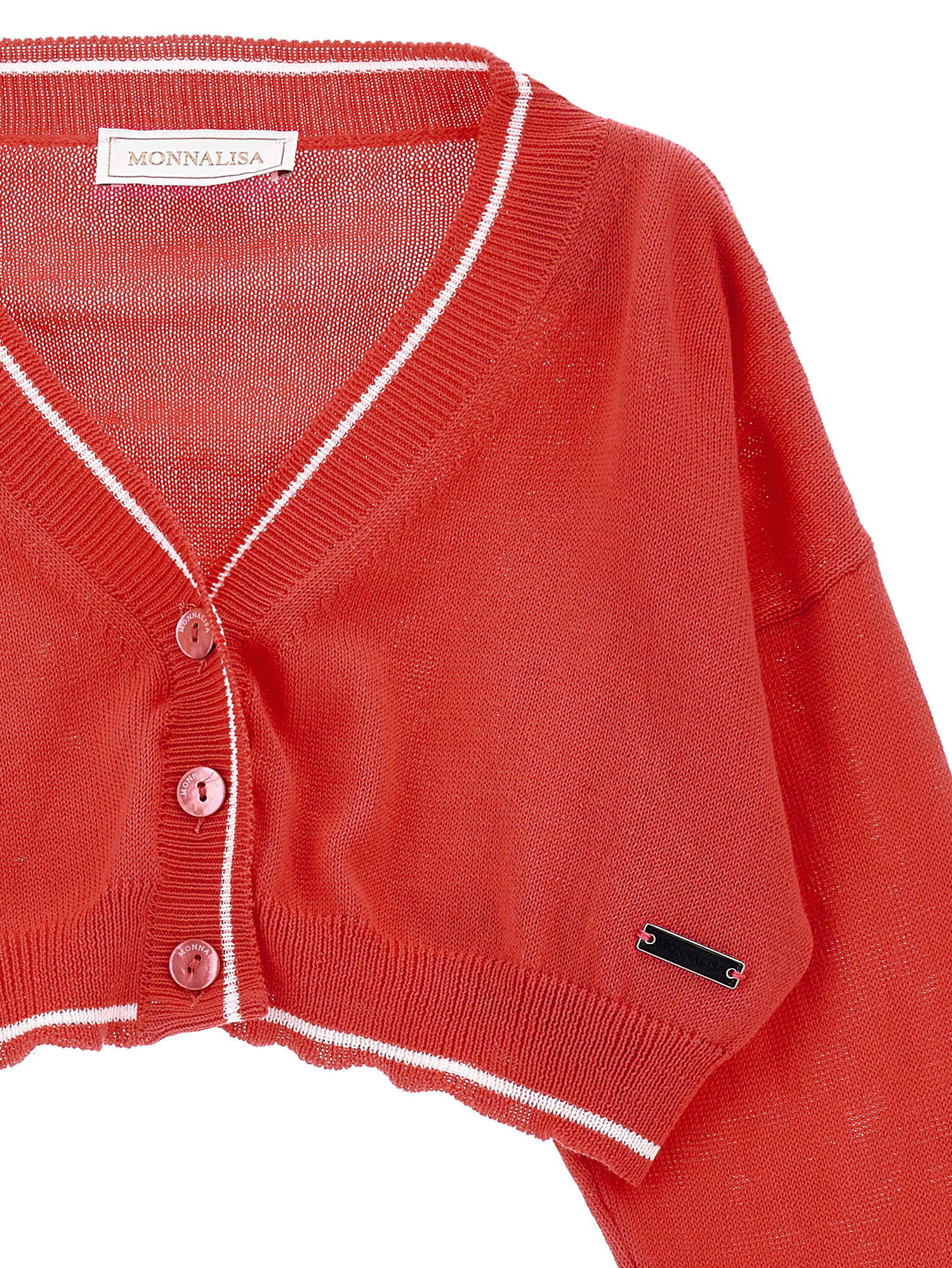 Monnalisa Short Knitted Cardigan For Girls In Red
