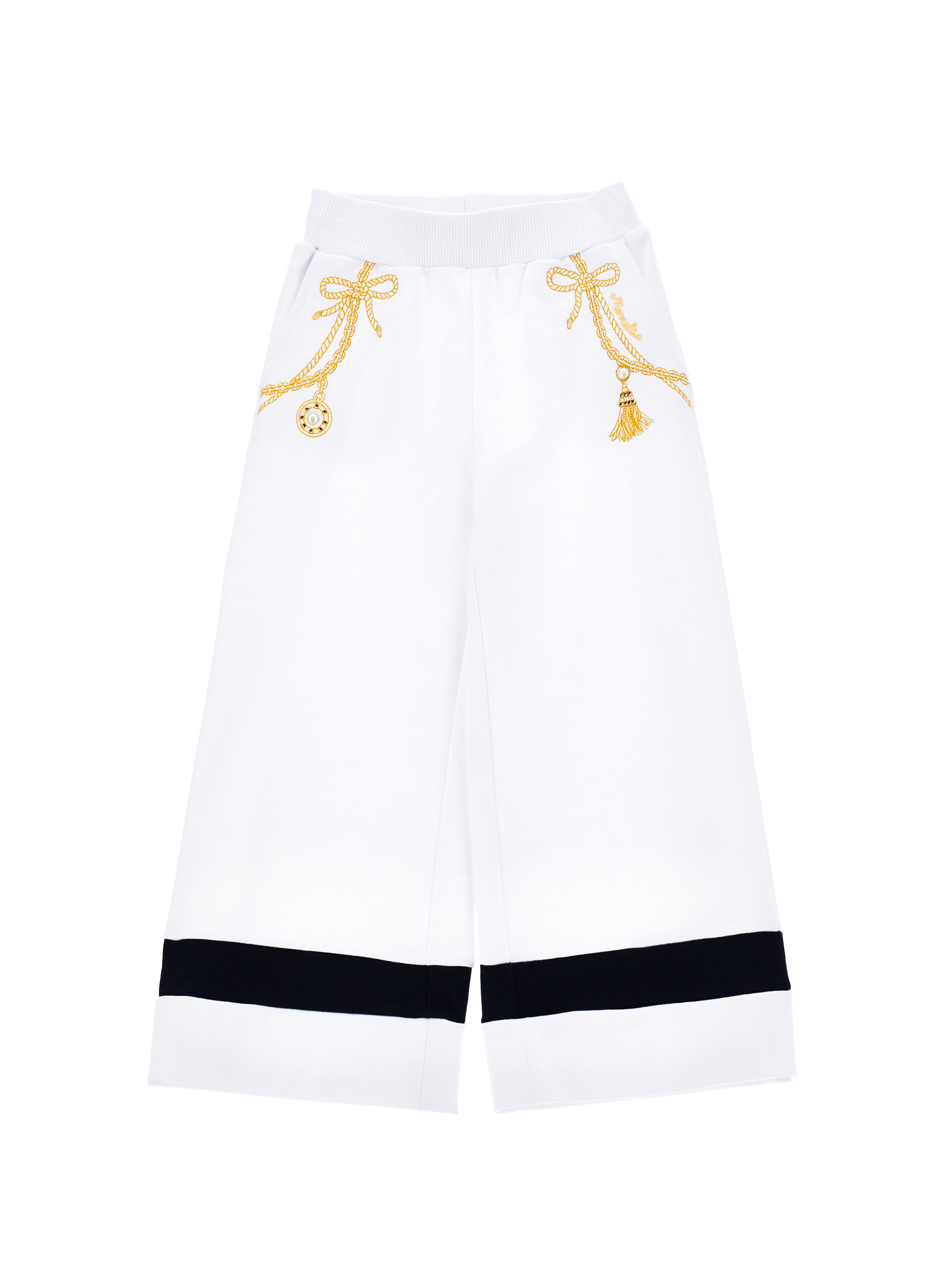 Monnalisa Nautical Fleece Trousers In White + Blue