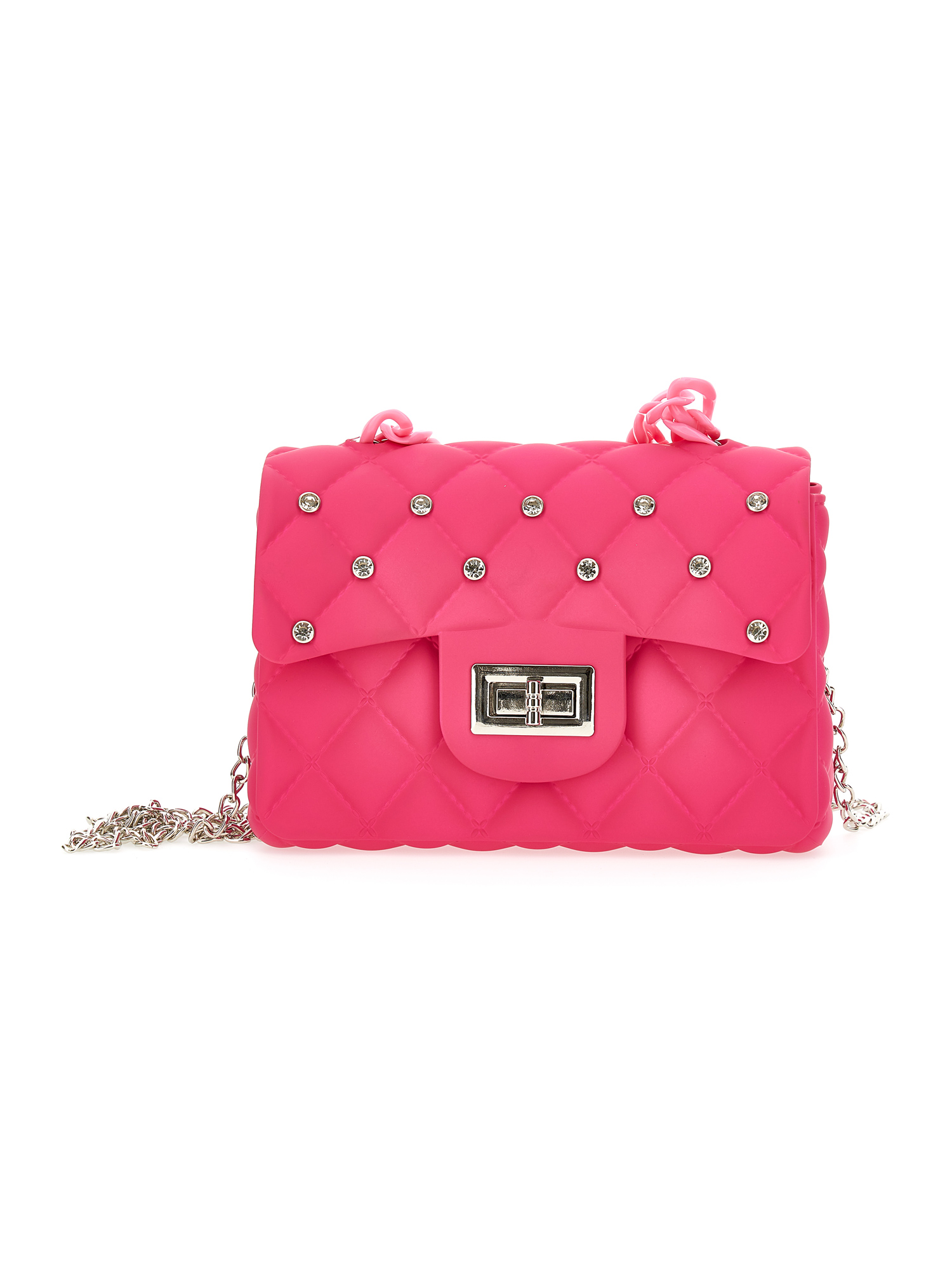 Monnalisa Rhinestone Pvc Bag In Bright Peach Pink