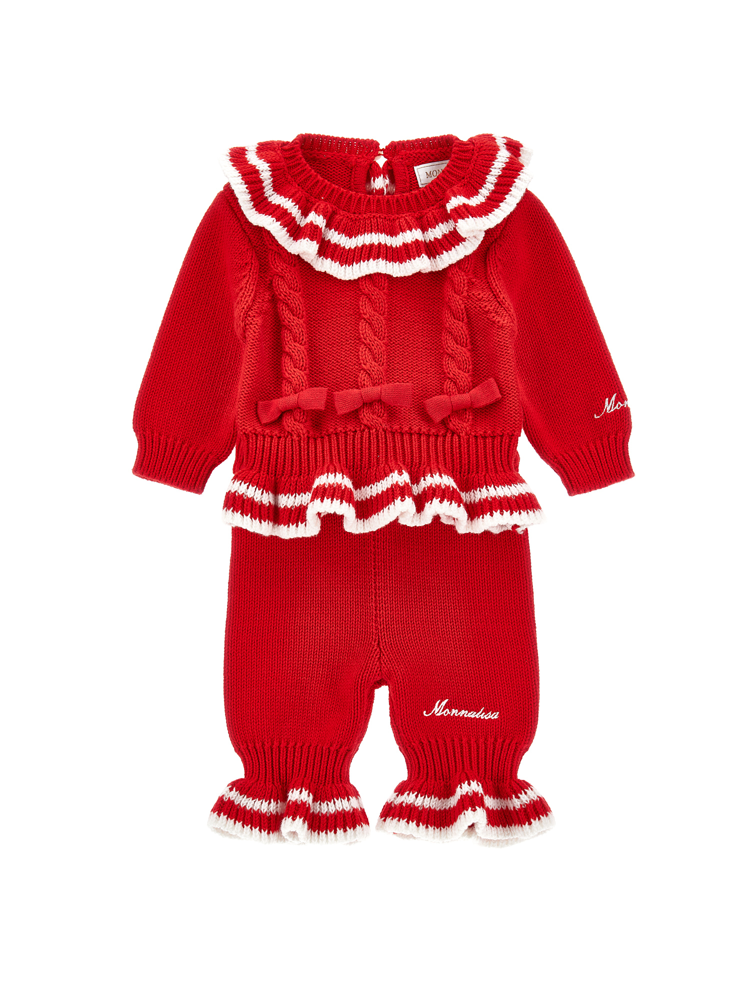 Monnalisa Babies'   Two-piece Knitted Set In Red + Cream
