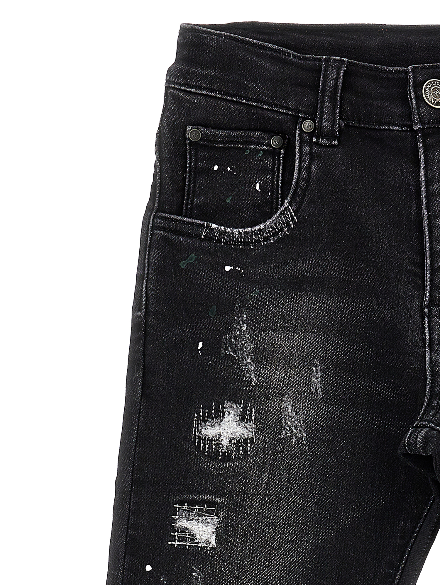 Monnalisa Stretch Denim Jeans In Coal Grey