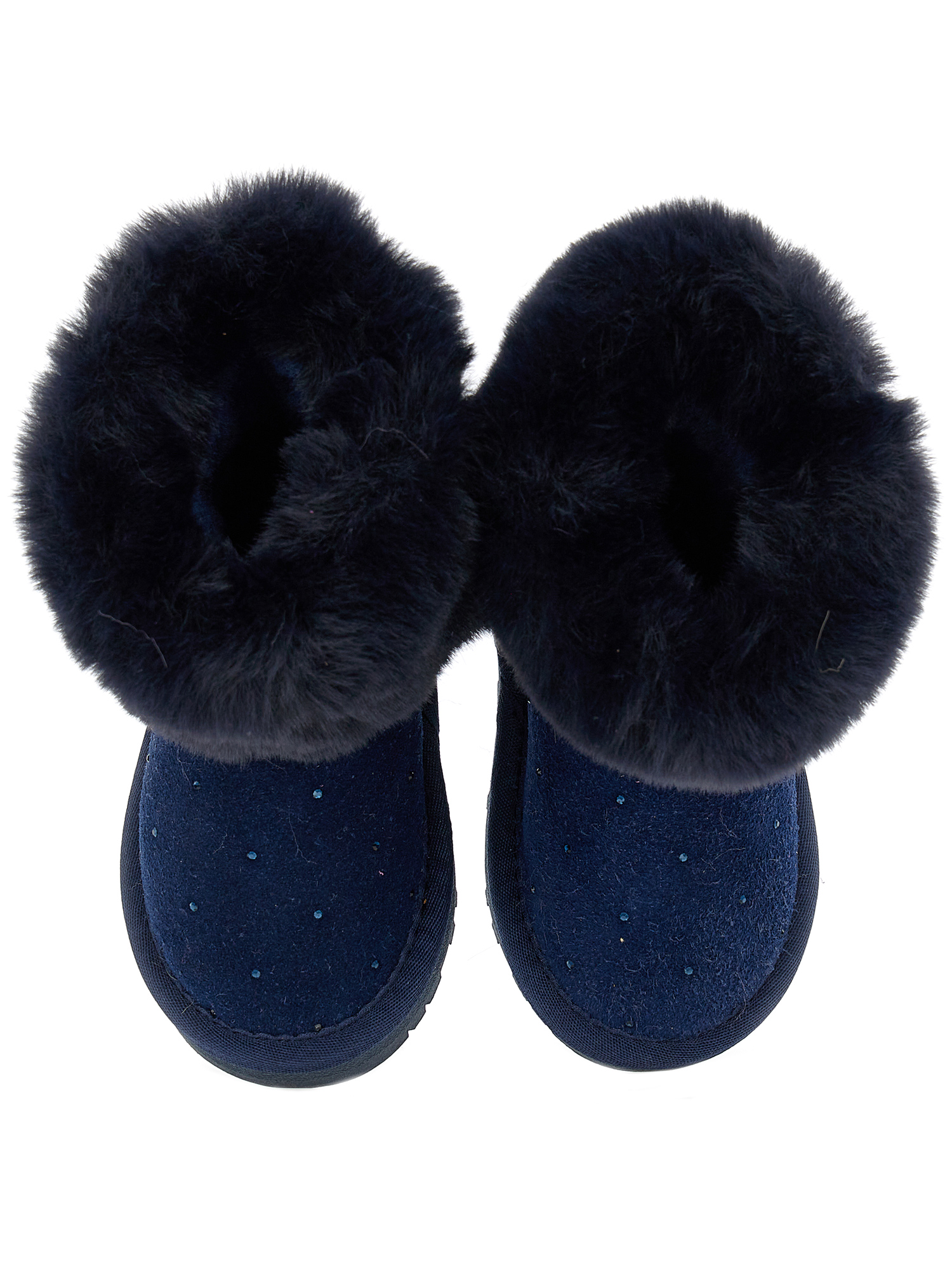 Monnalisa Crusted Leather Boots With Rhinestones In Navy Blue