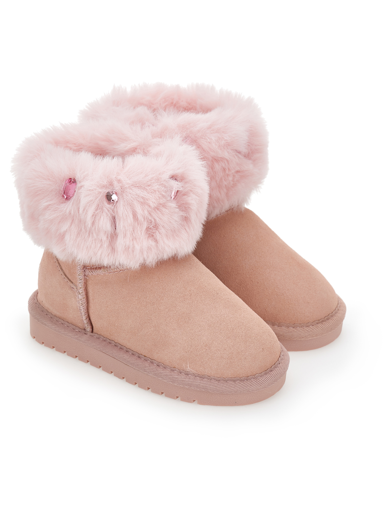 Monnalisa Fur Boots With Rhinestones In Brown