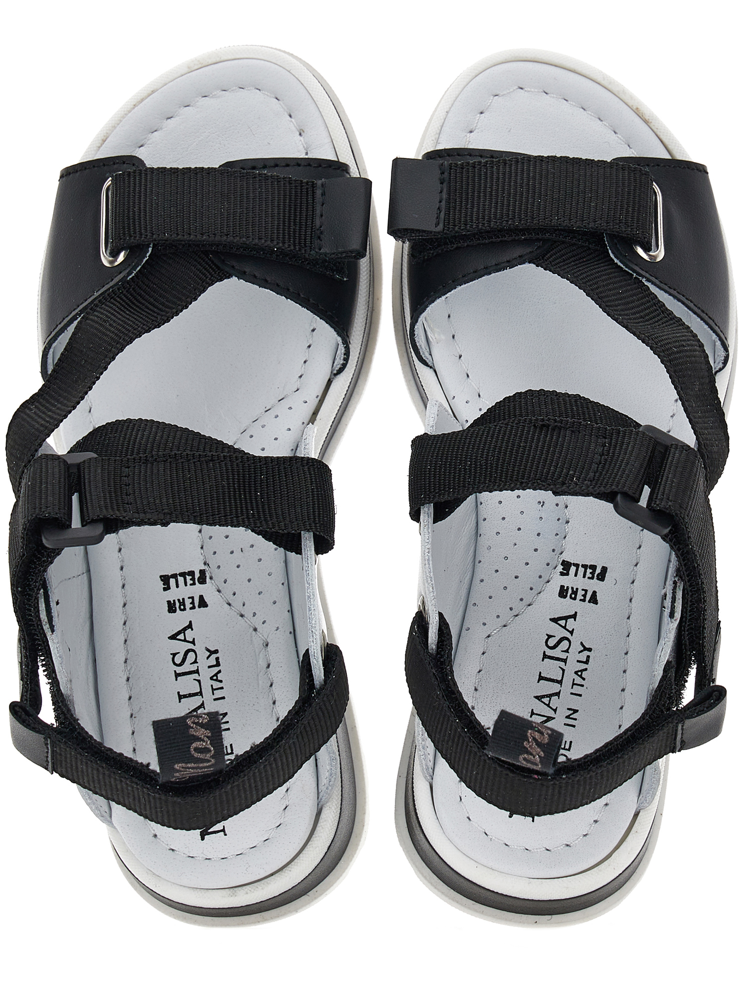 Monnalisa Nappa And Calfskin Sandals In Black