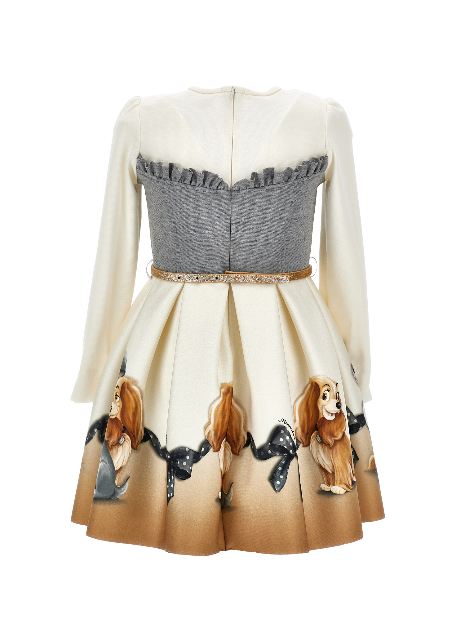 Monnalisa Ivory Dress For Girl Lady And The Tramp In Cream + Grey