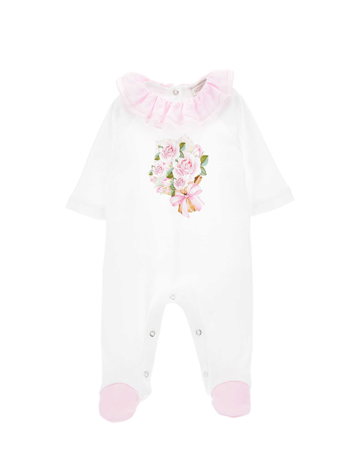 Monnalisa Kids'   Cotton Playsuit With Muslin Collar In White